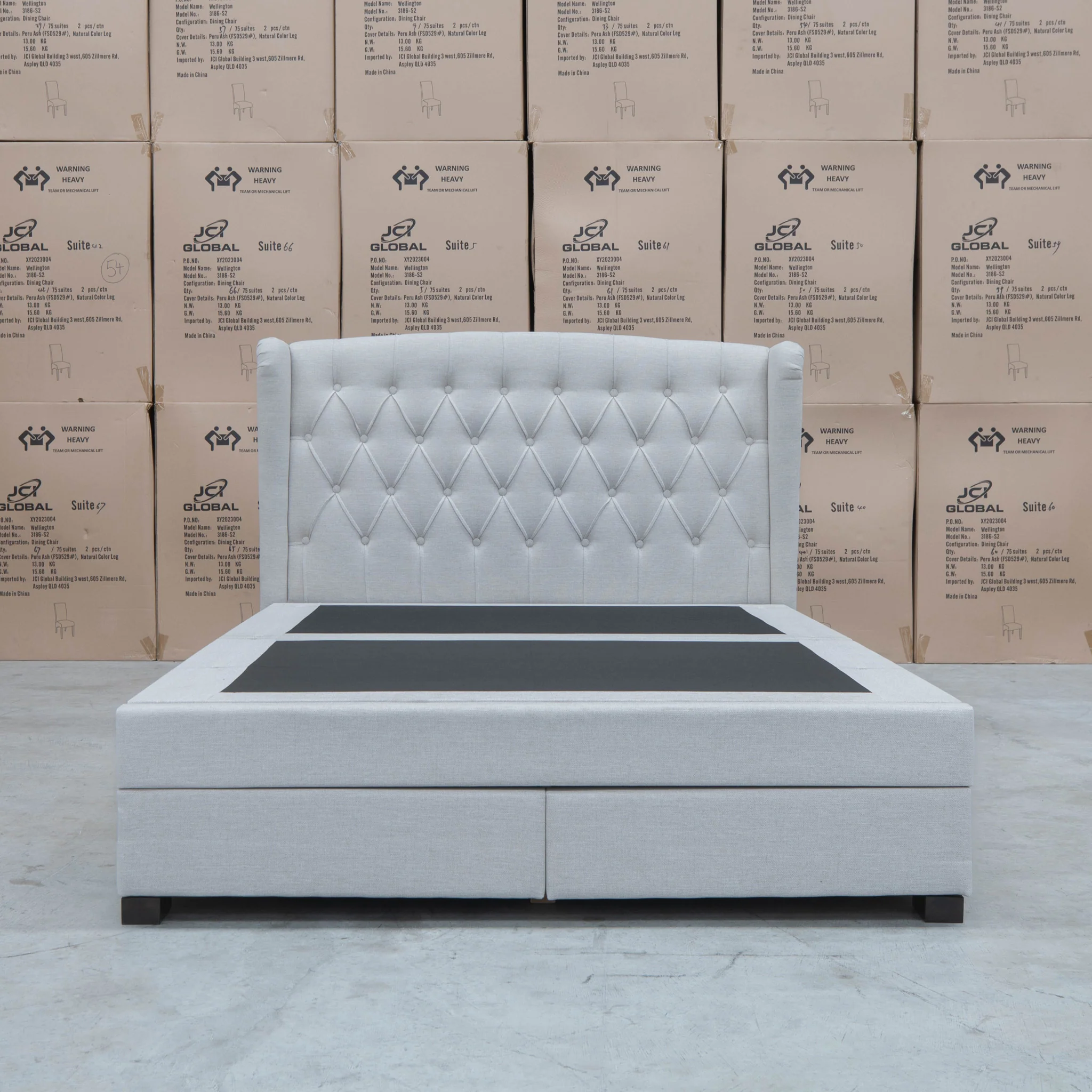 Amelia King Fabric Gas Lift Storage Drawer Bed - Oat White - Image 12