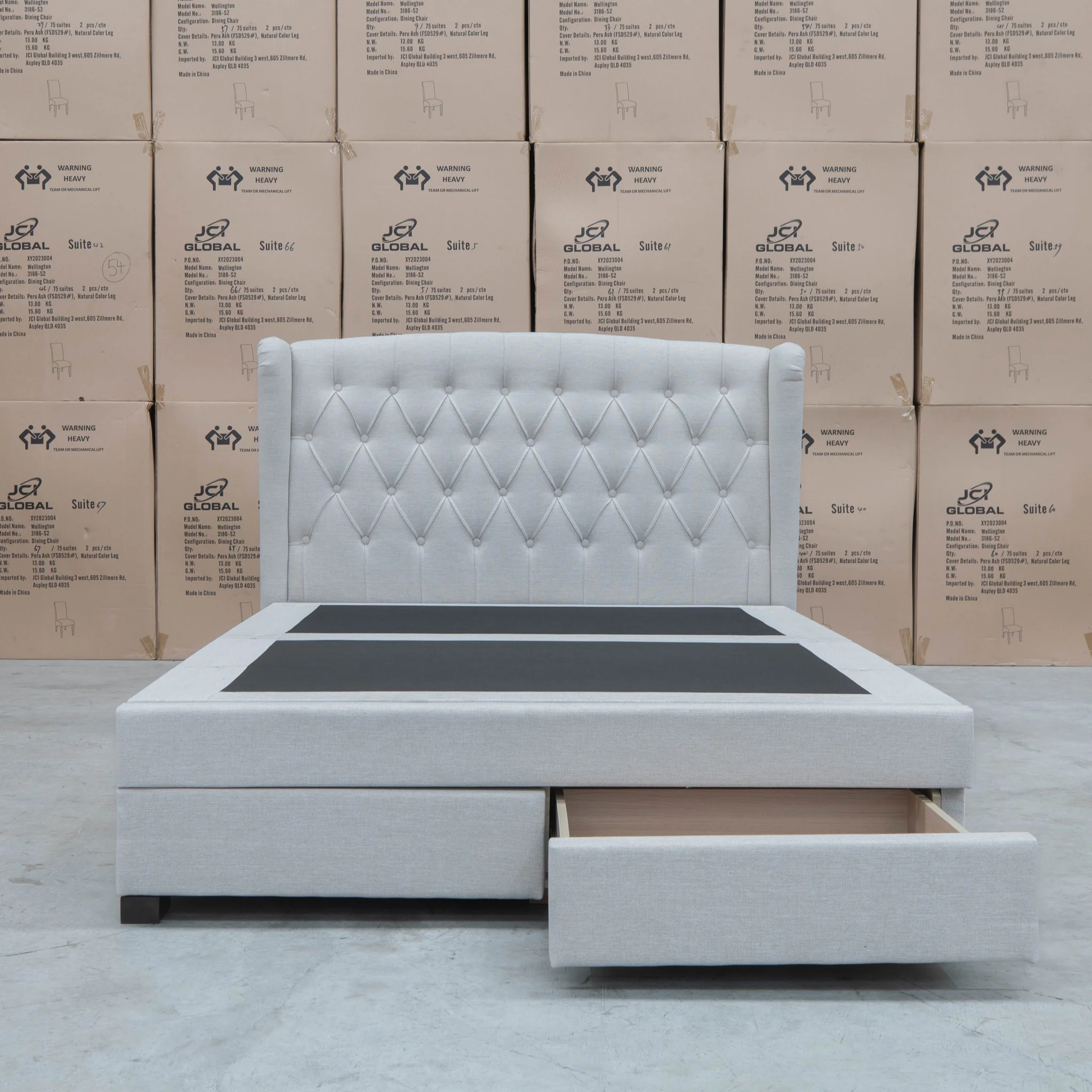 Amelia King Fabric Gas Lift Storage Drawer Bed - Oat White - Image 13