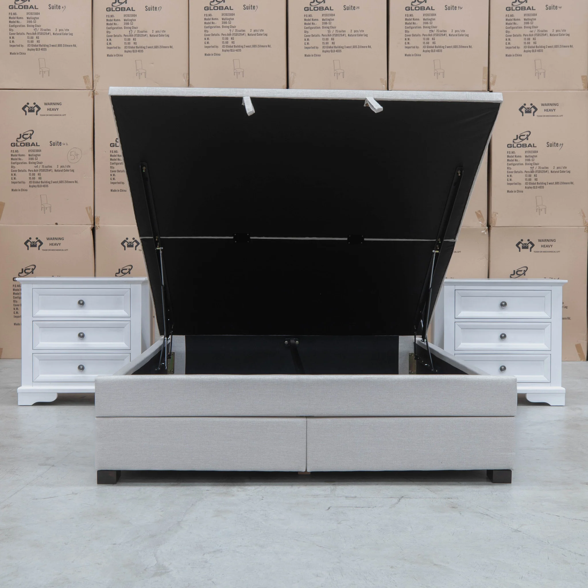 Amelia King Fabric Gas Lift Storage Drawer Bed - Oat White - Image 16
