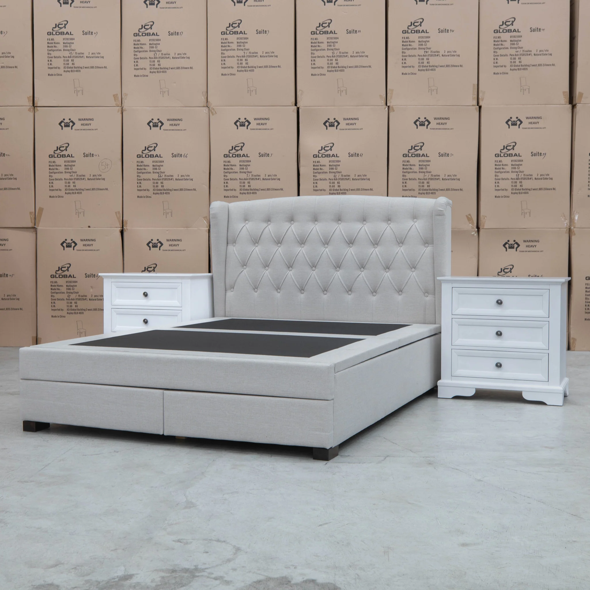 Amelia King Fabric Gas Lift Storage Drawer Bed - Oat White - Image 18