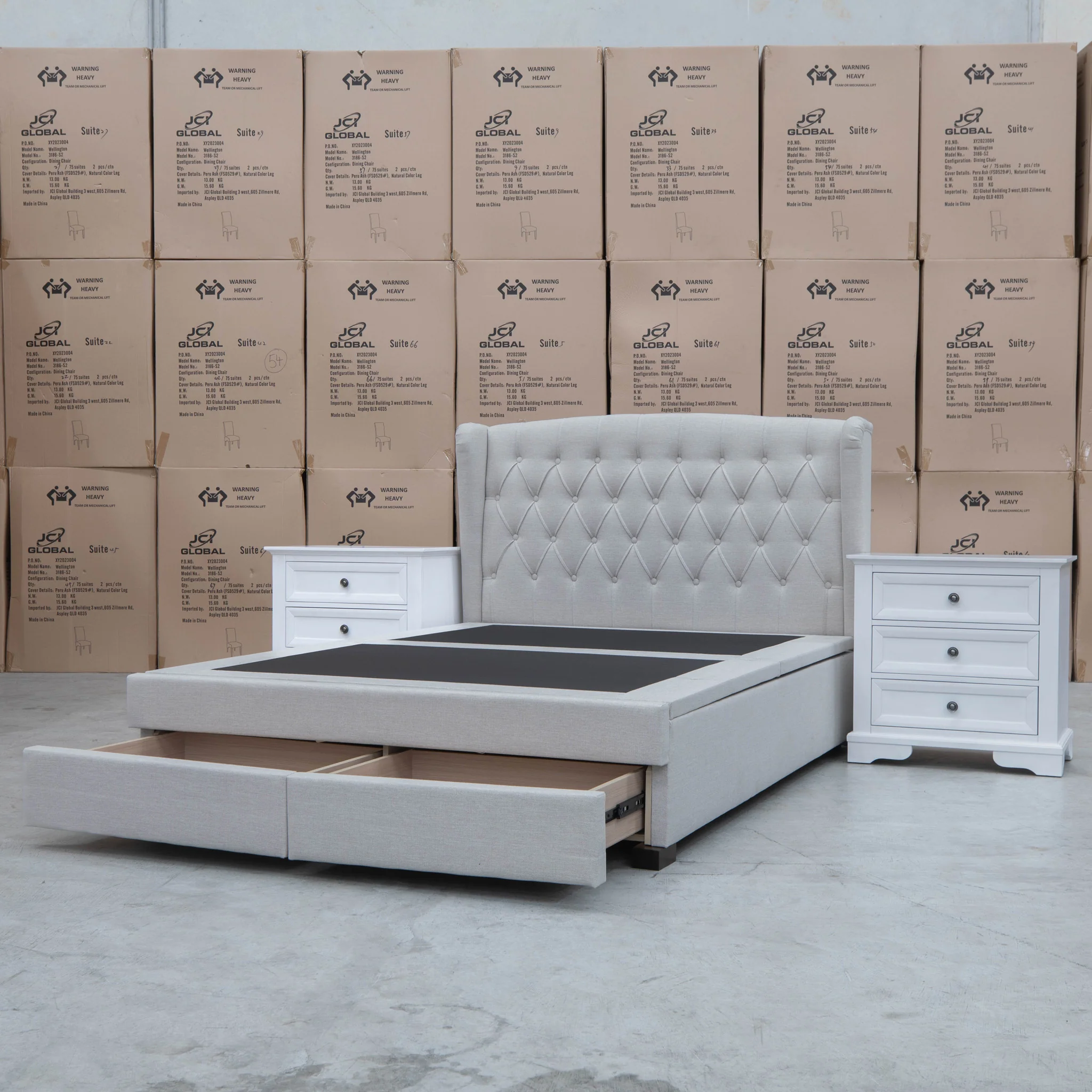 Amelia King Fabric Gas Lift Storage Drawer Bed - Oat White - Image 19