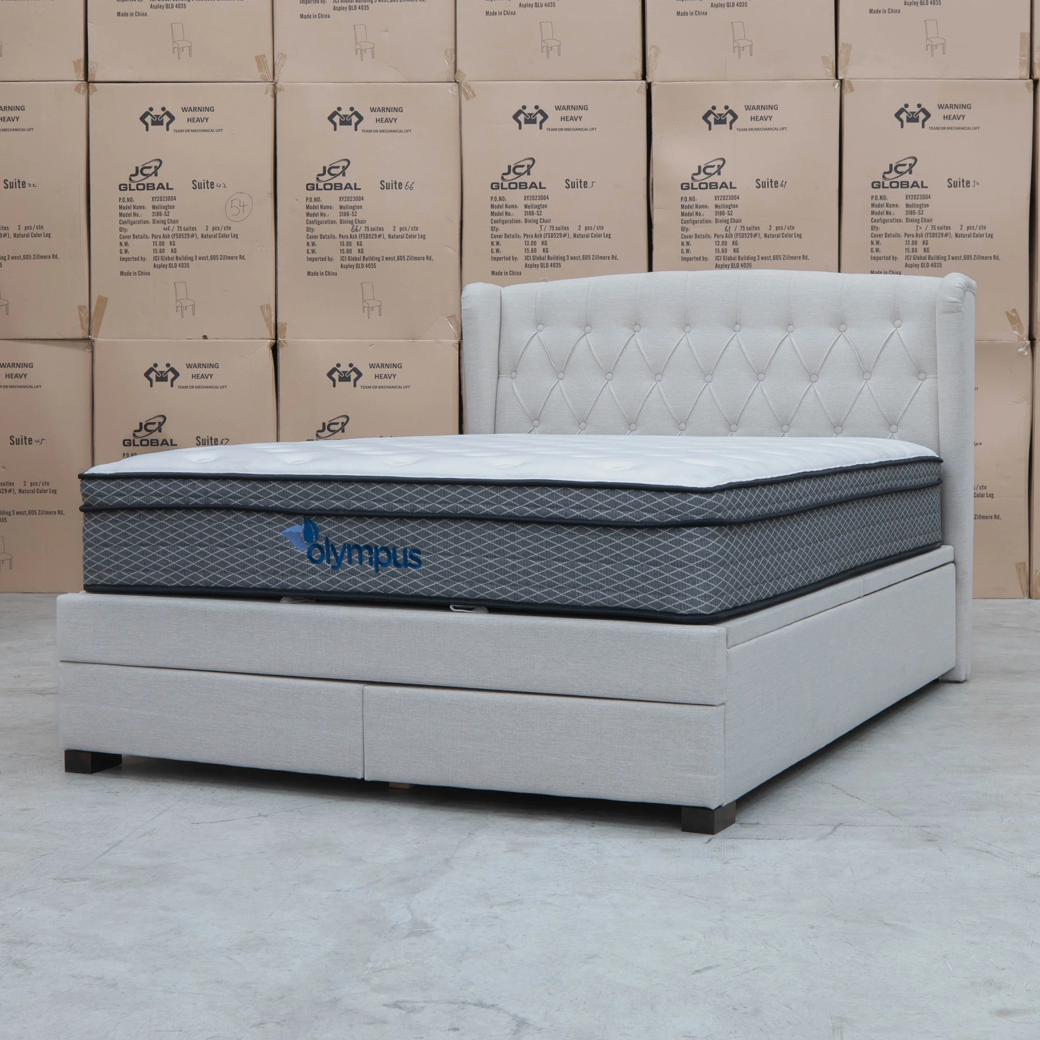 Amelia King Fabric Gas Lift Storage Drawer Bed - Oat White - Image 21