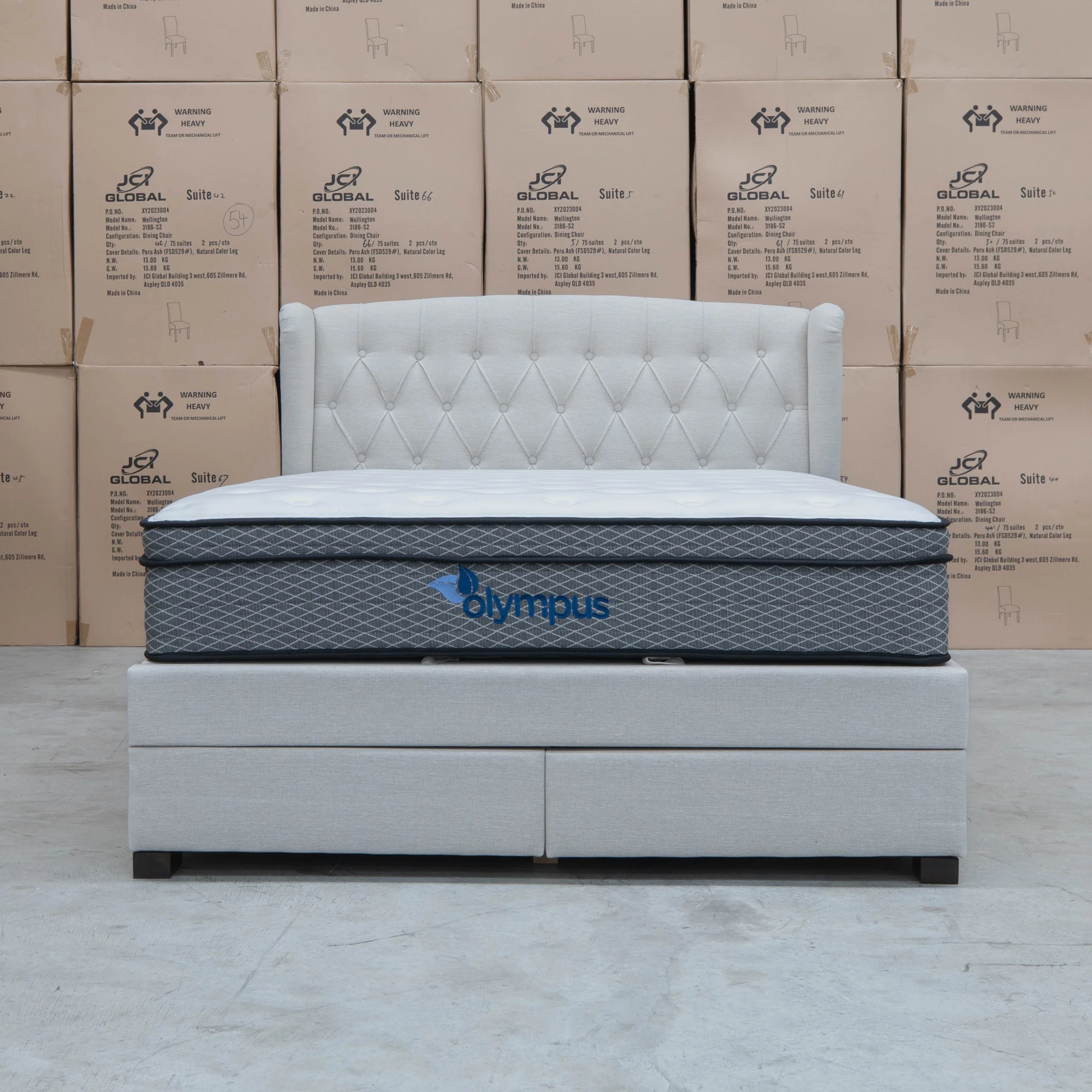 Amelia King Fabric Gas Lift Storage Drawer Bed - Oat White - Image 22