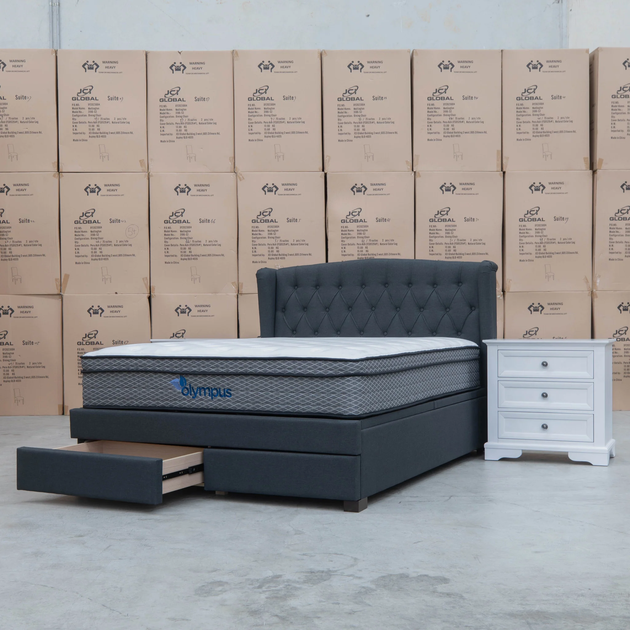 Amelia King Fabric Gas Lift Storage Drawer Bed - Charcoal - Available After 13th March