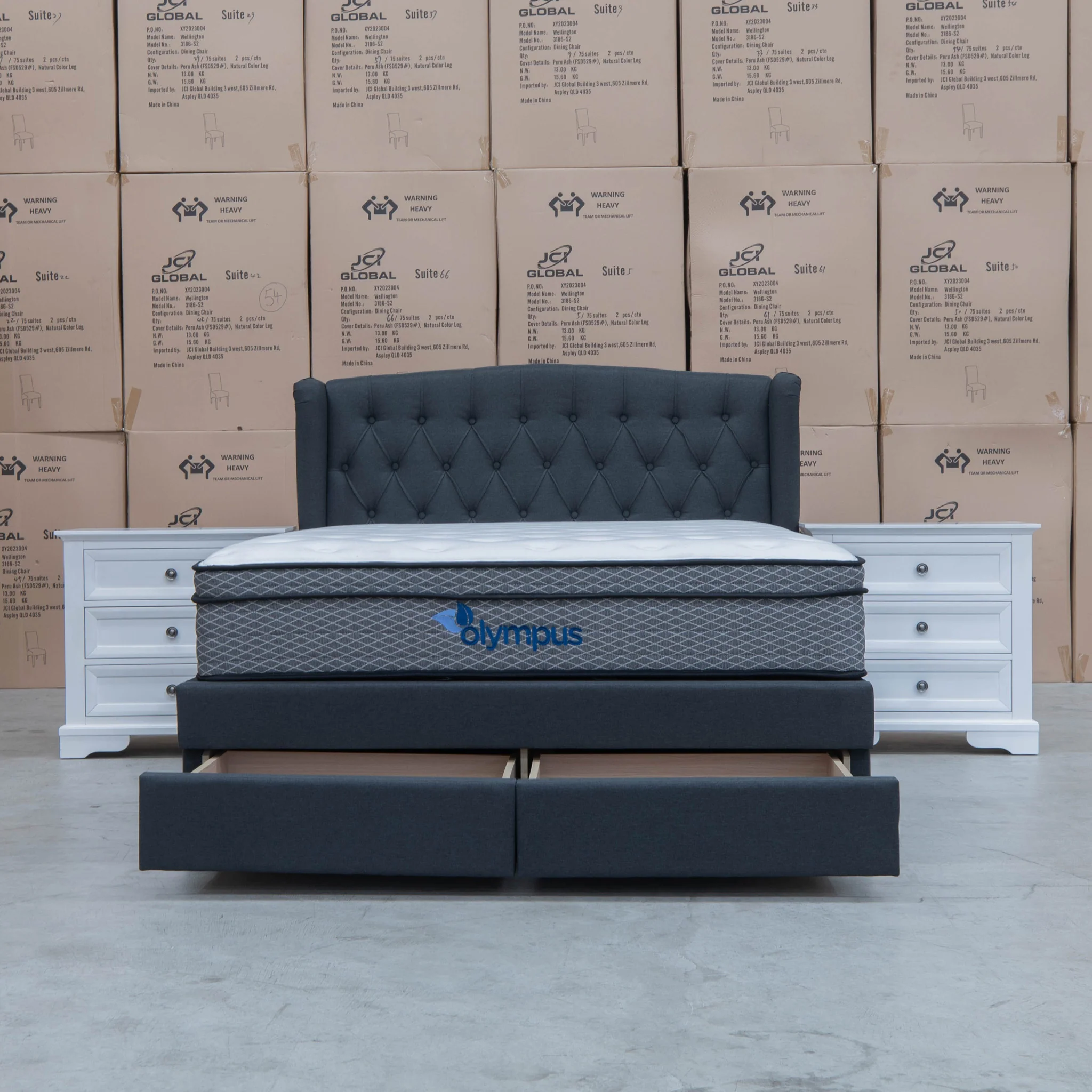 Amelia King Fabric Gas Lift Storage Drawer Bed - Charcoal - Available After 13th March - Image 4