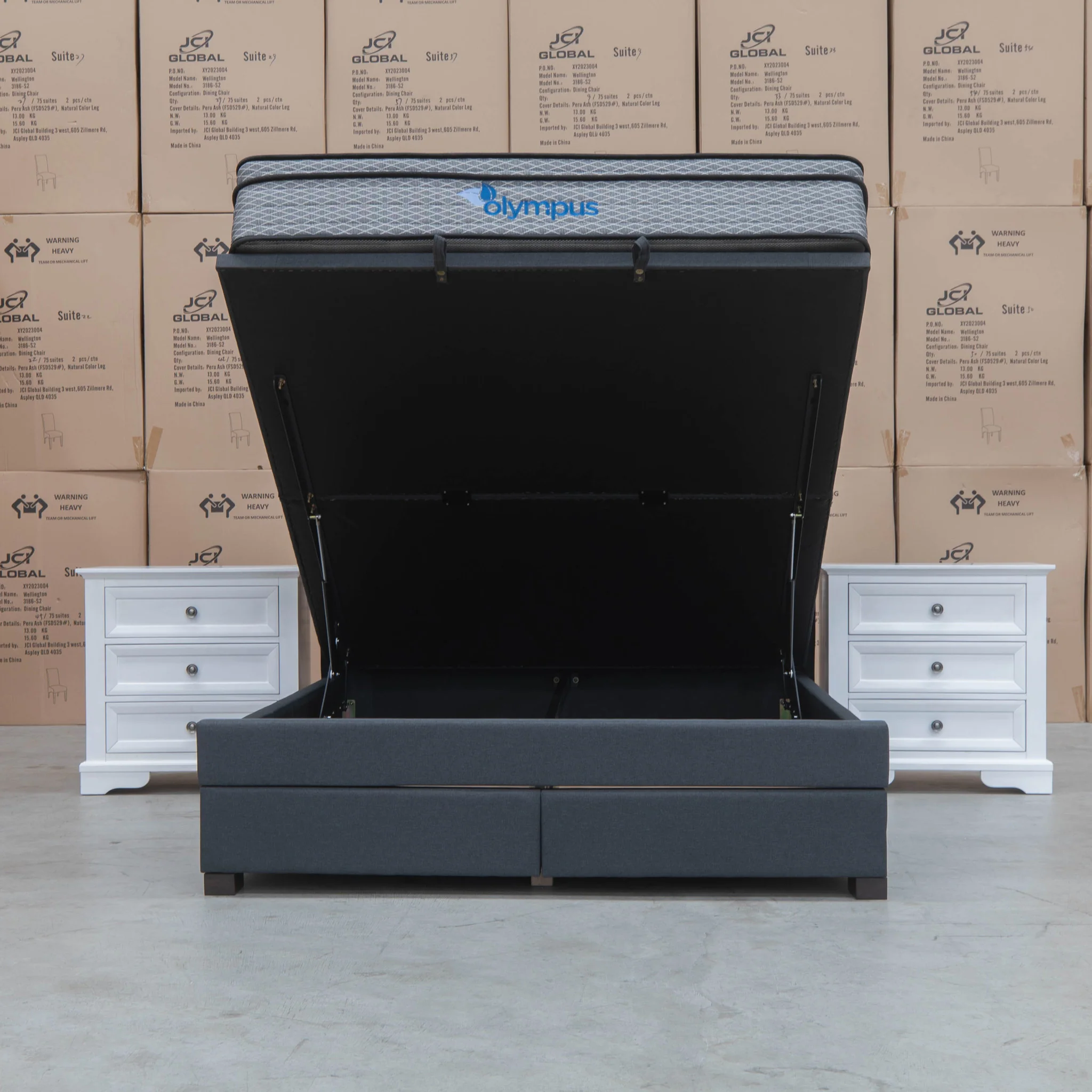 Amelia King Fabric Gas Lift Storage Drawer Bed - Charcoal - Available After 13th March - Image 5