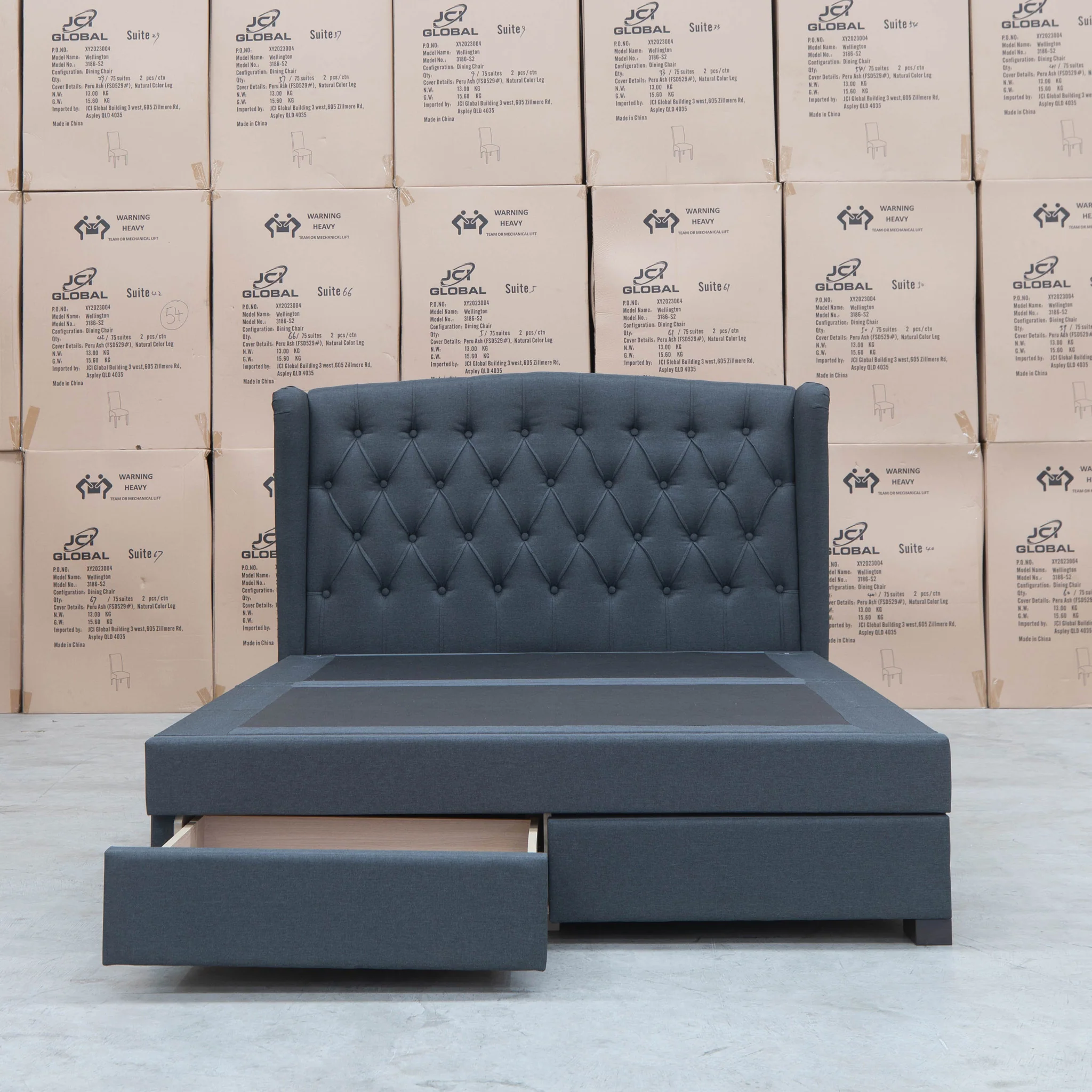 Amelia King Fabric Gas Lift Storage Drawer Bed - Charcoal - Available After 13th March - Image 8