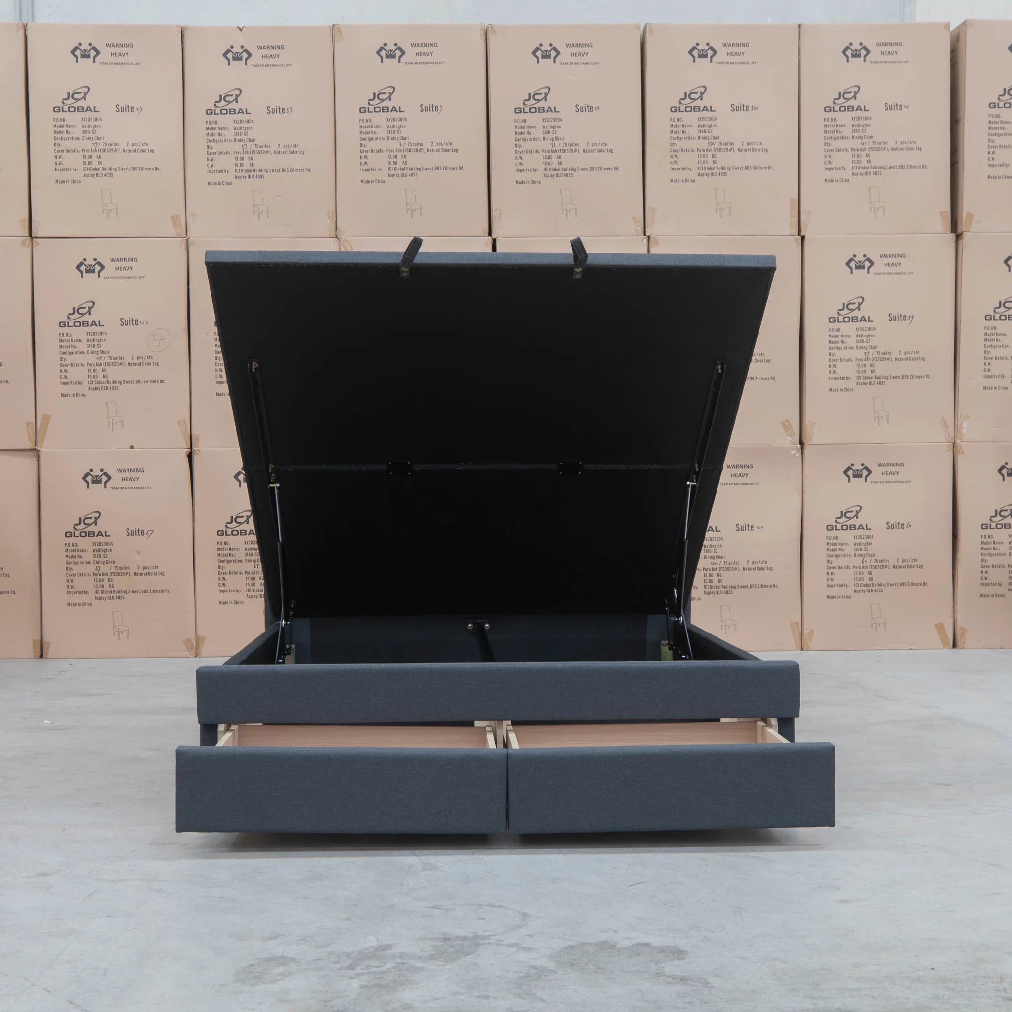 Amelia Queen Fabric Gas Lift Storage Bed - Charcoal - Available After 13th March - Image 15