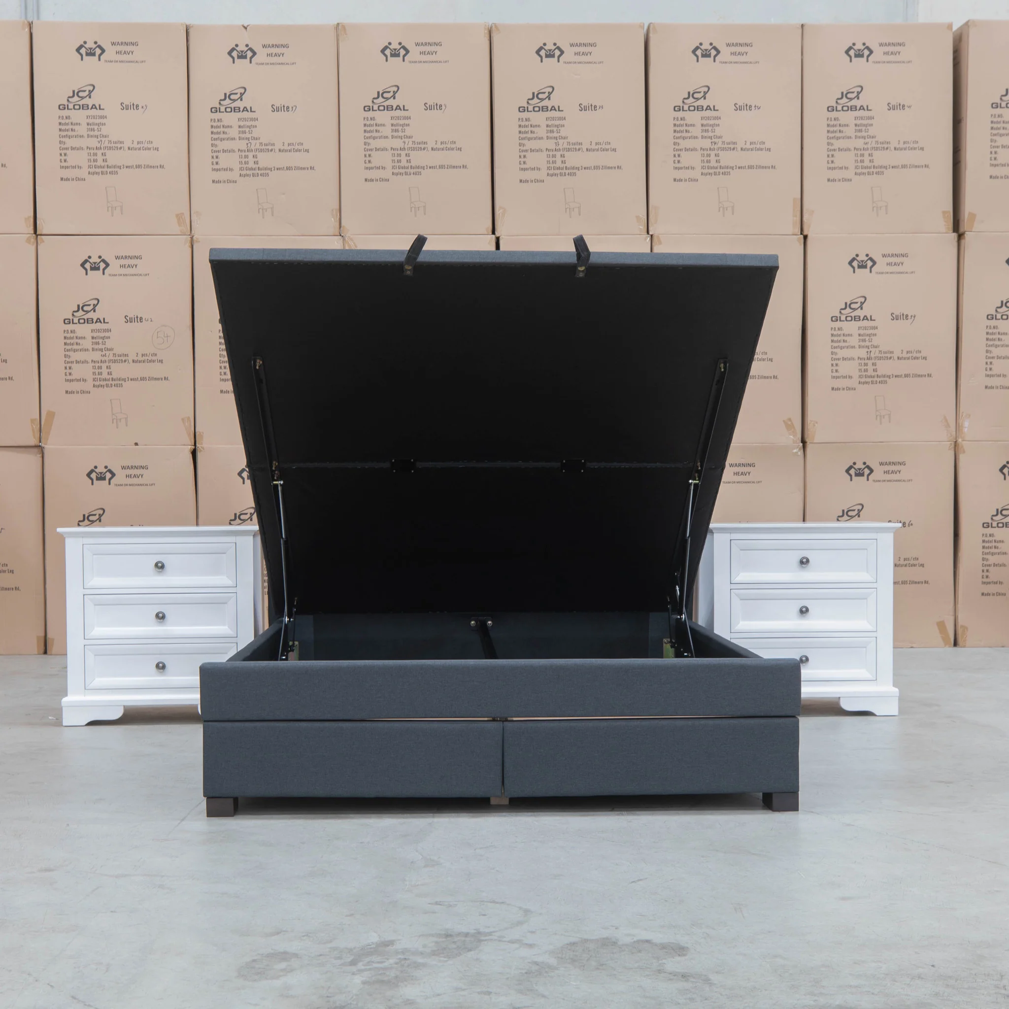 Amelia Queen Fabric Gas Lift Storage Bed - Charcoal - Available After 13th March - Image 5