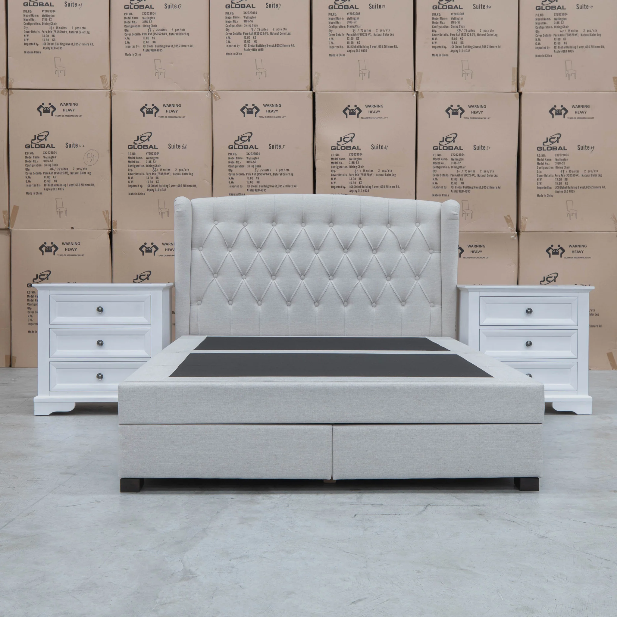 Amelia Queen Fabric Gas Lift Storage Drawer Bed - Oat White - Available After 13th March - Image 10
