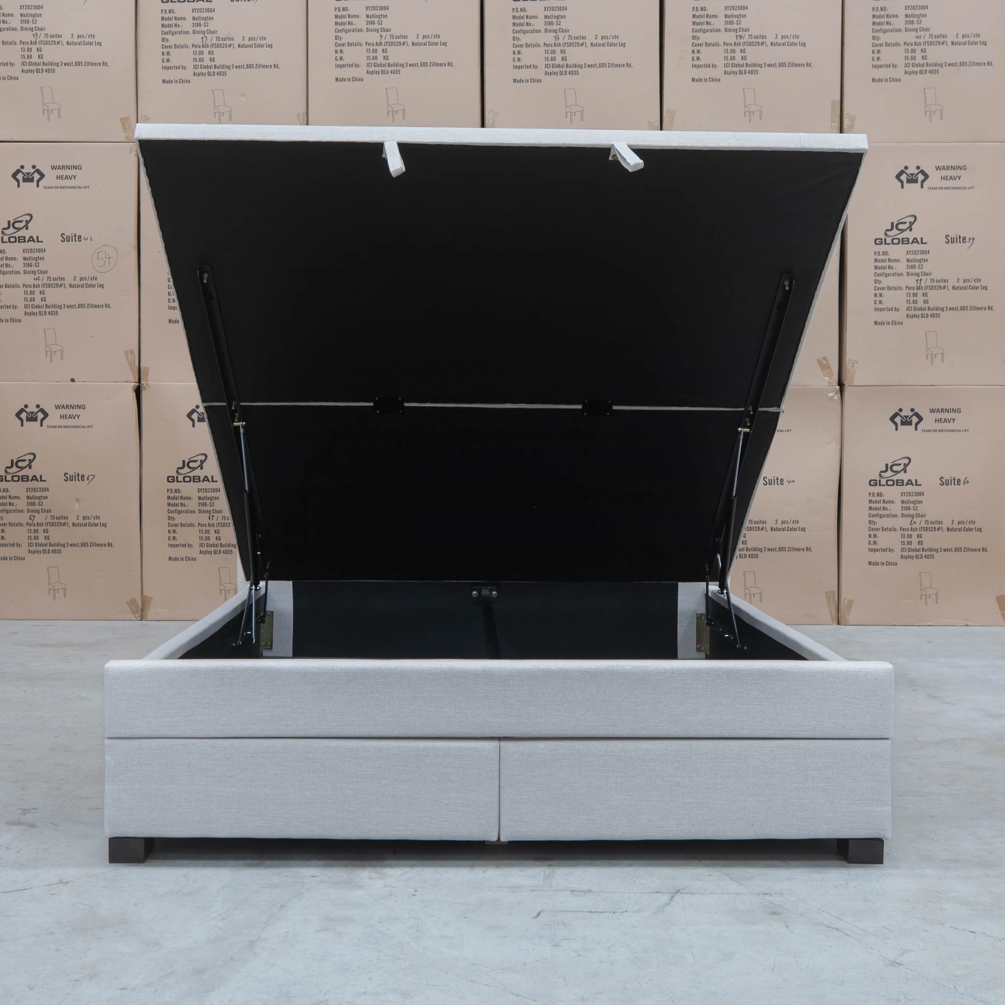 Amelia Queen Fabric Gas Lift Storage Drawer Bed - Oat White - Available After 13th March - Image 17