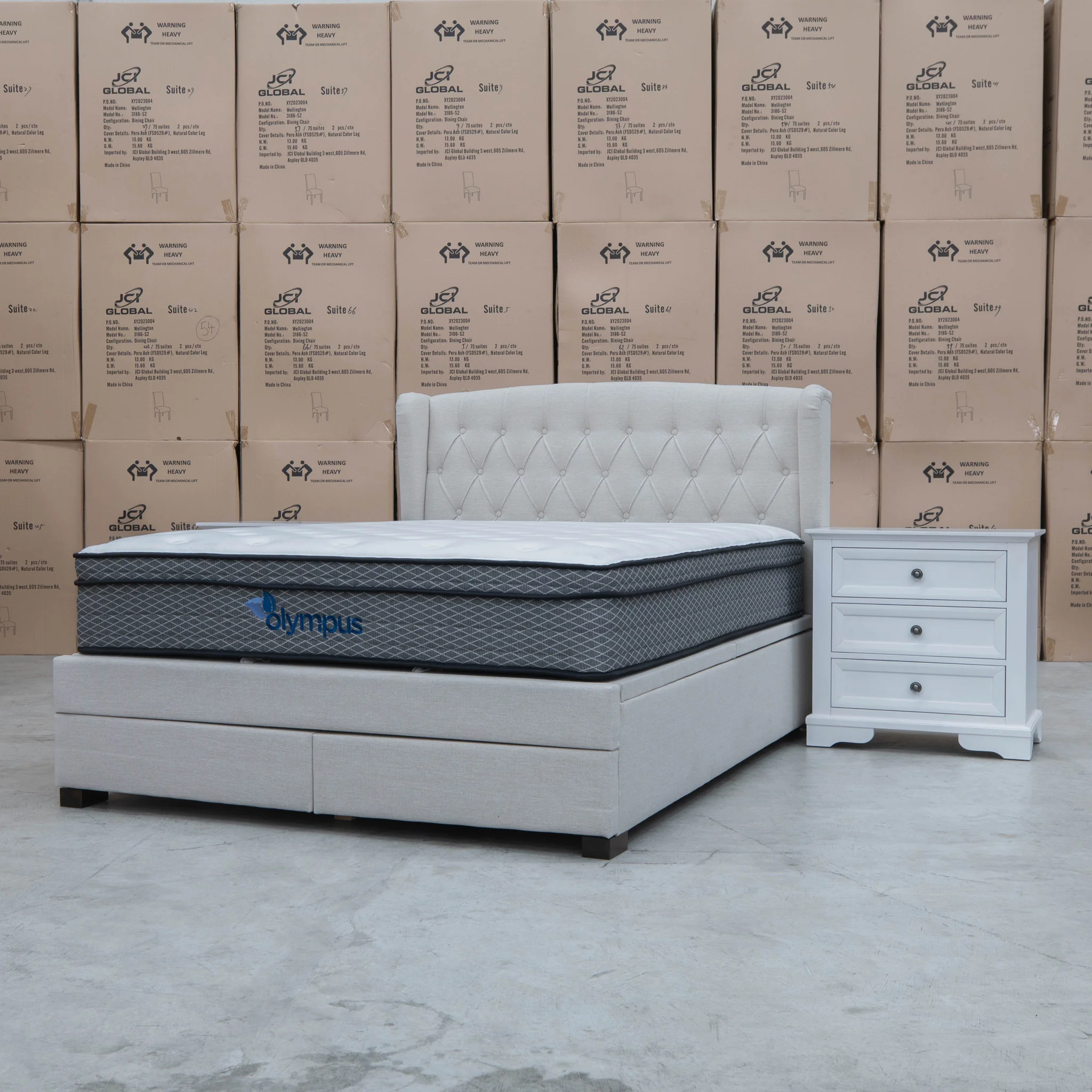 Amelia Queen Fabric Gas Lift Storage Drawer Bed - Oat White - Available After 13th March - Image 3