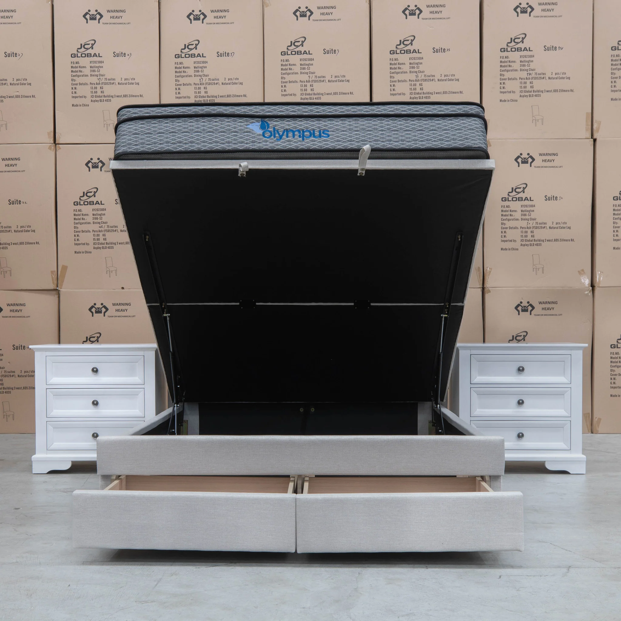 Amelia Queen Fabric Gas Lift Storage Drawer Bed - Oat White - Available After 13th March - Image 7