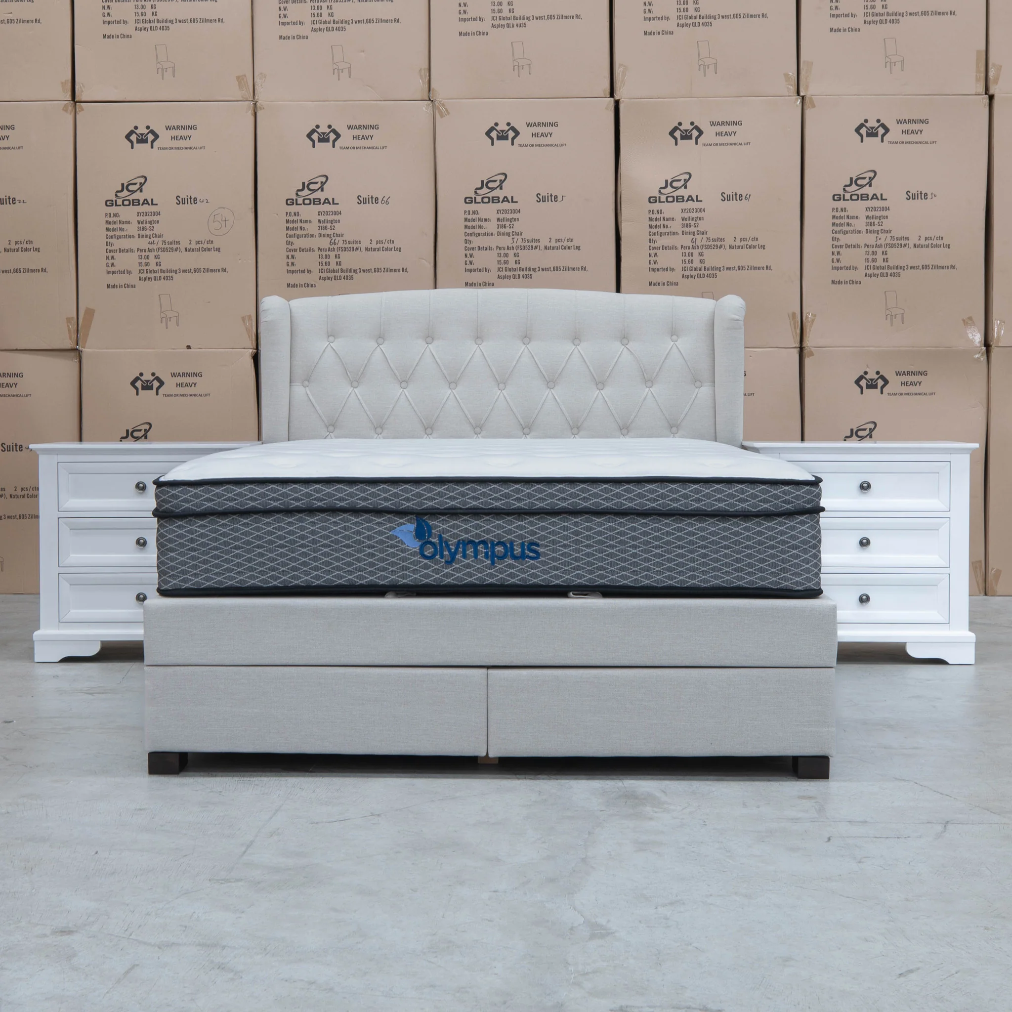 Amelia Queen Fabric Gas Lift Storage Drawer Bed - Oat White - Available After 13th March - Image 8