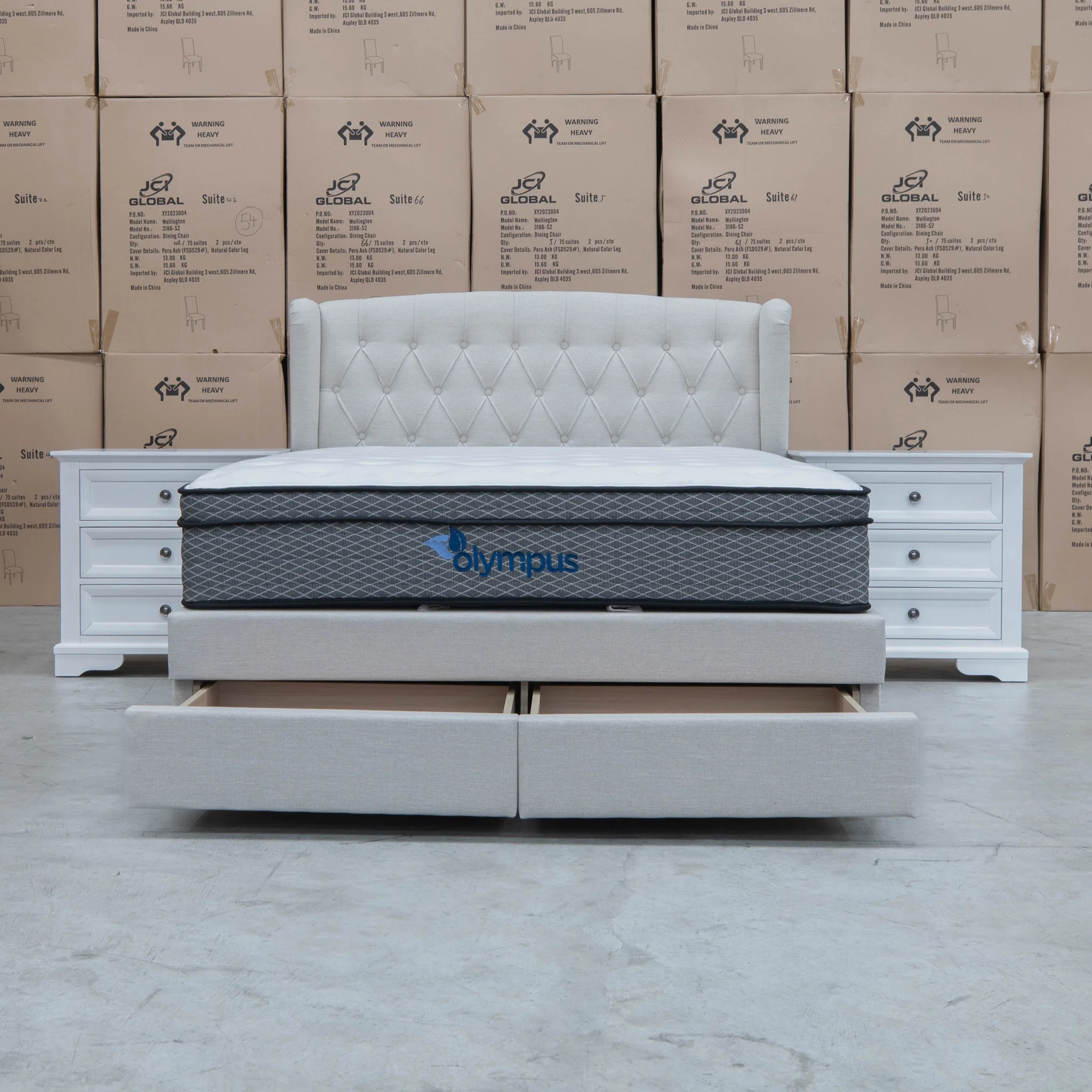 Amelia Queen Fabric Gas Lift Storage Drawer Bed - Oat White - Available After 13th March - Image 9