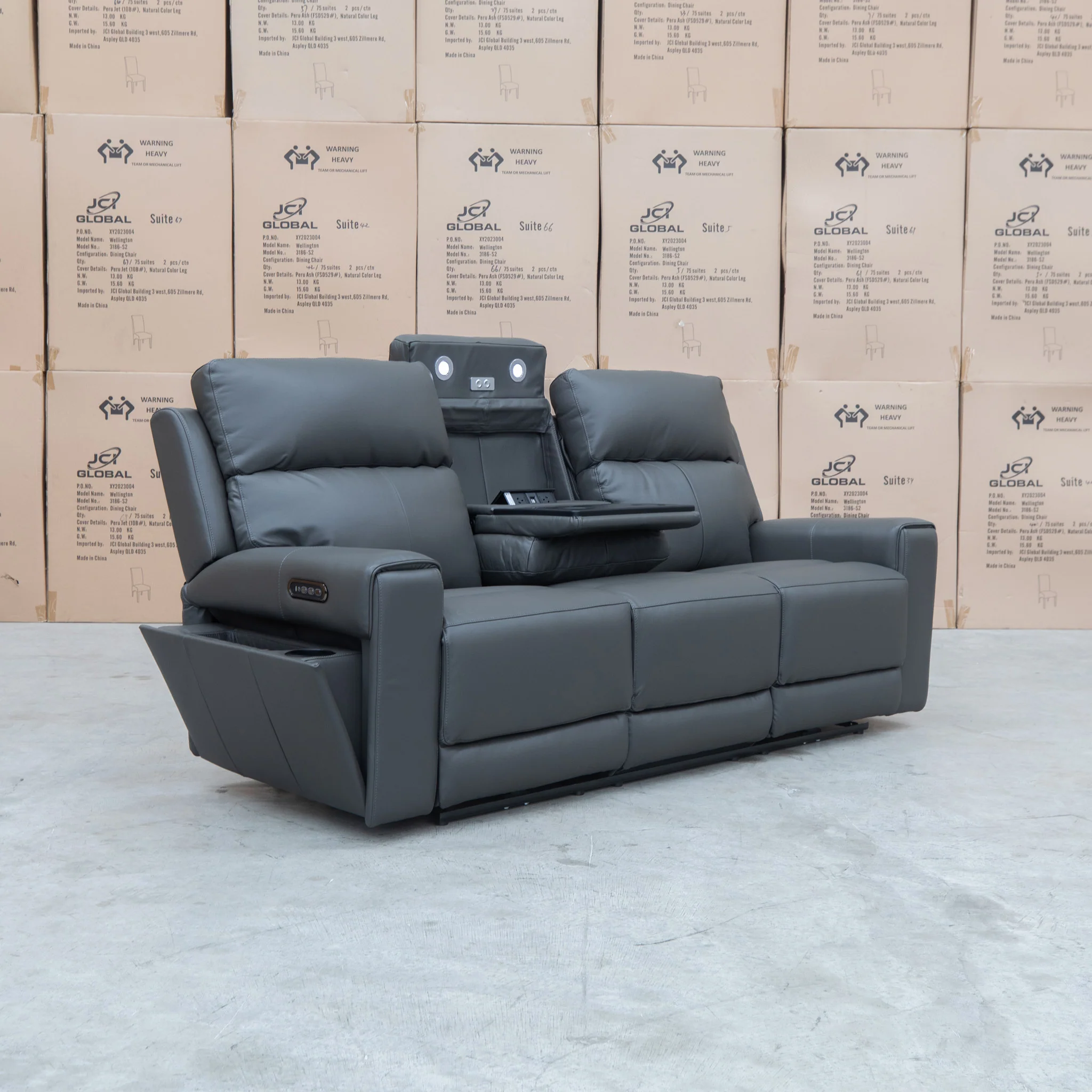Anchorage Three Seat Triple Motor Electric Recliner Lounge - Storm Leather - Image 10