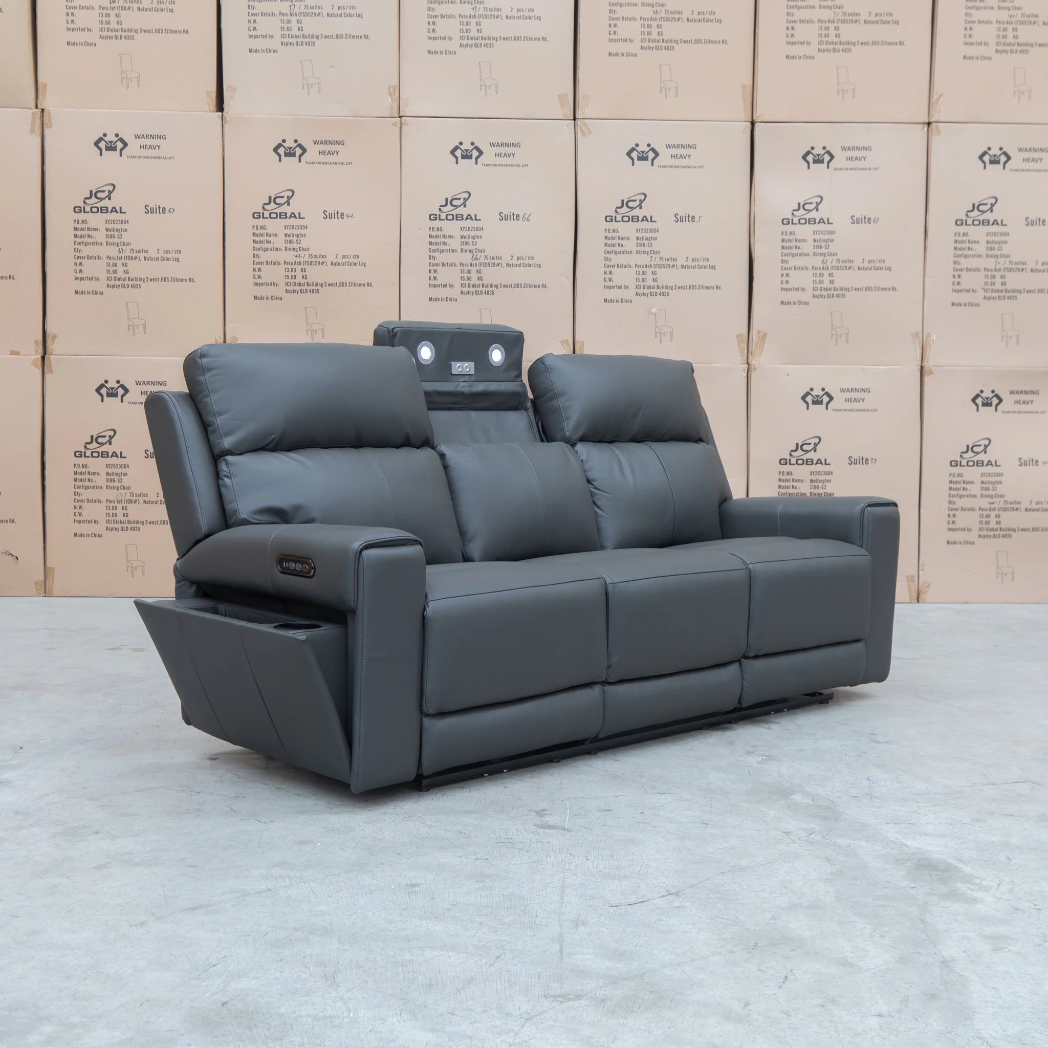 Anchorage Three Seat Triple Motor Electric Recliner Lounge - Storm Leather - Image 11