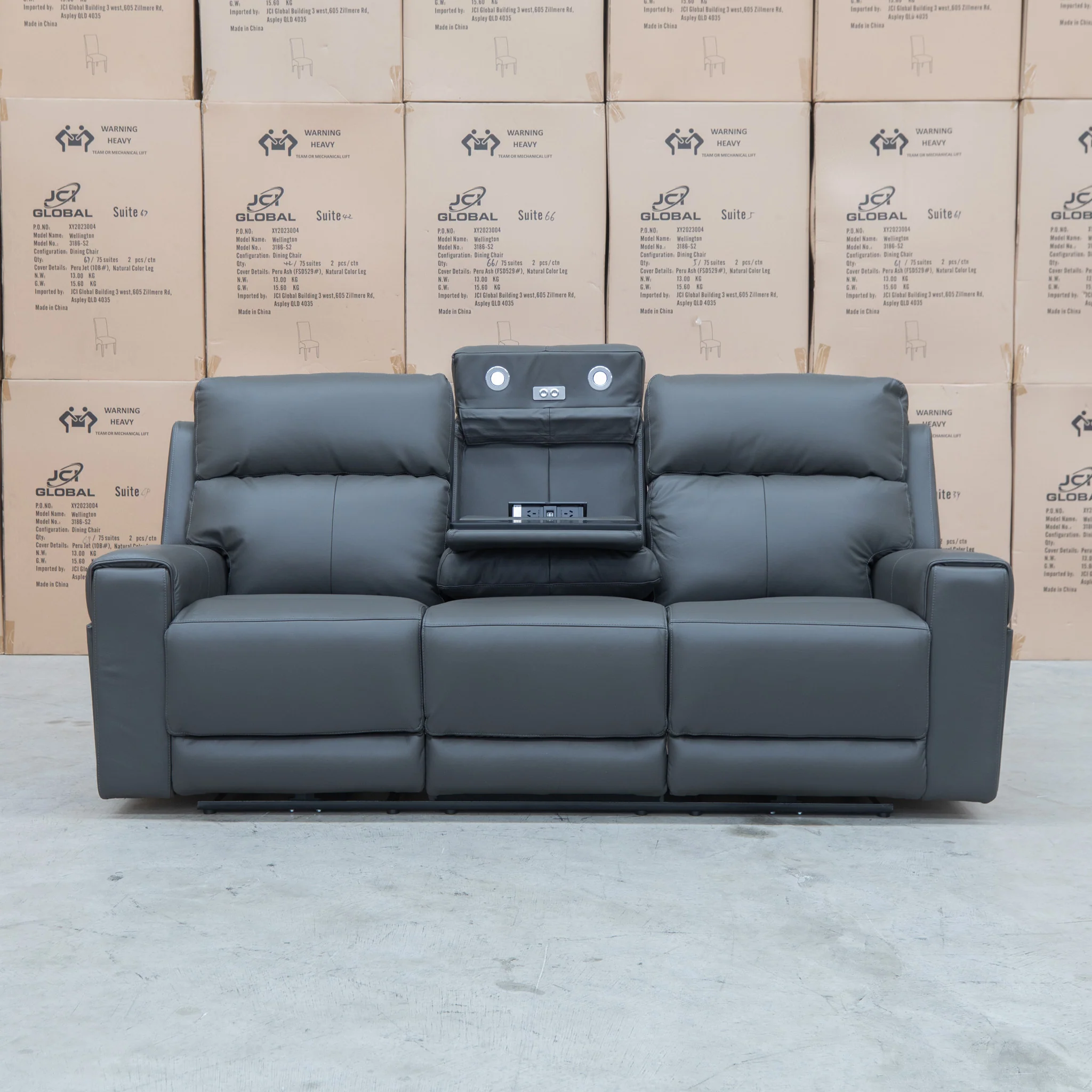 Anchorage Three Seat Triple Motor Electric Recliner Lounge - Storm Leather - Image 14