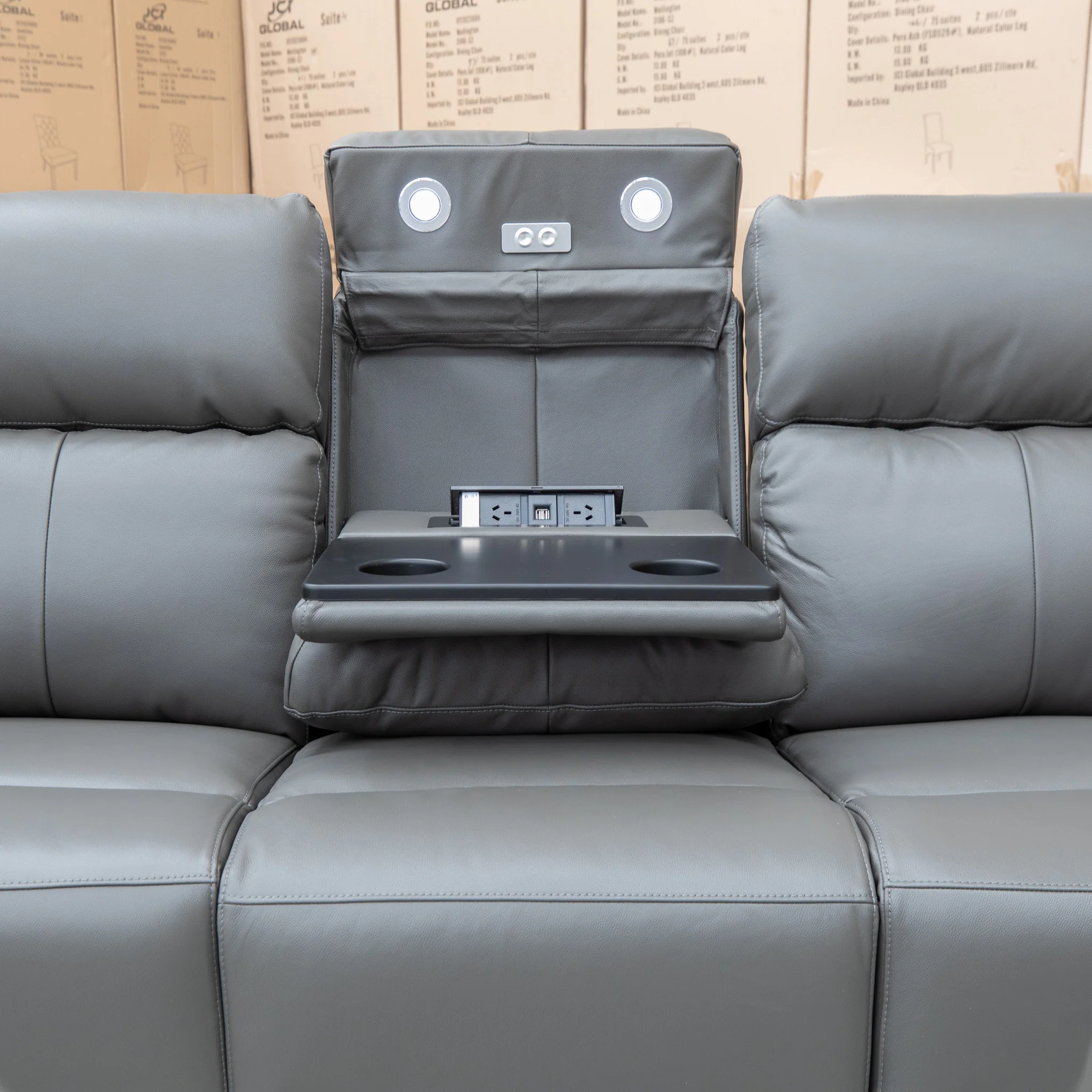 Anchorage Three Seat Triple Motor Electric Recliner Lounge - Storm Leather - Image 16