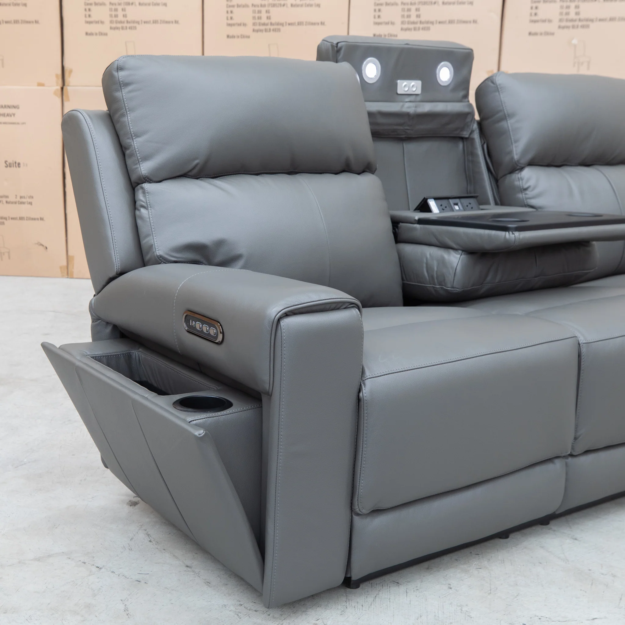 Anchorage Three Seat Triple Motor Electric Recliner Lounge - Storm Leather - Image 17