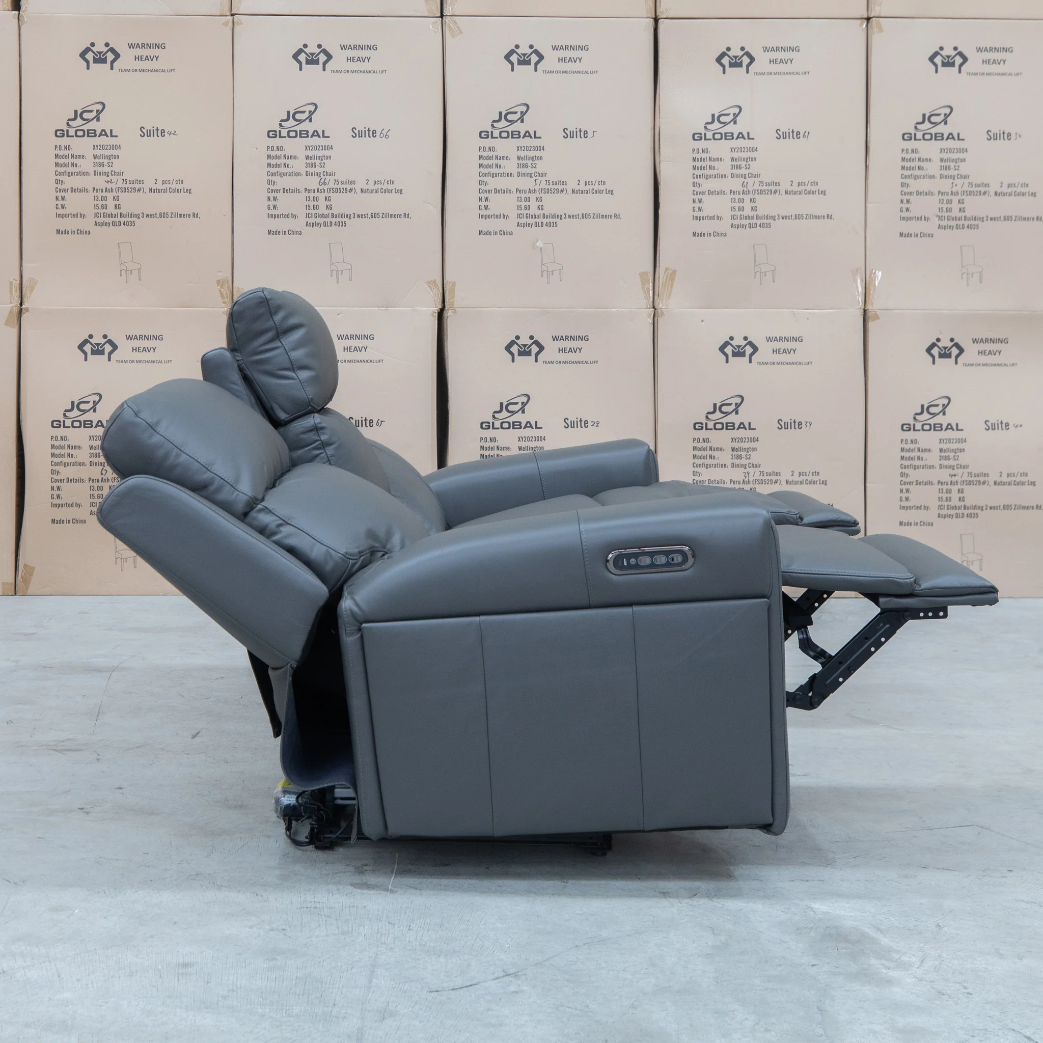 Anchorage Three Seat Triple Motor Electric Recliner Lounge - Storm Leather - Image 18