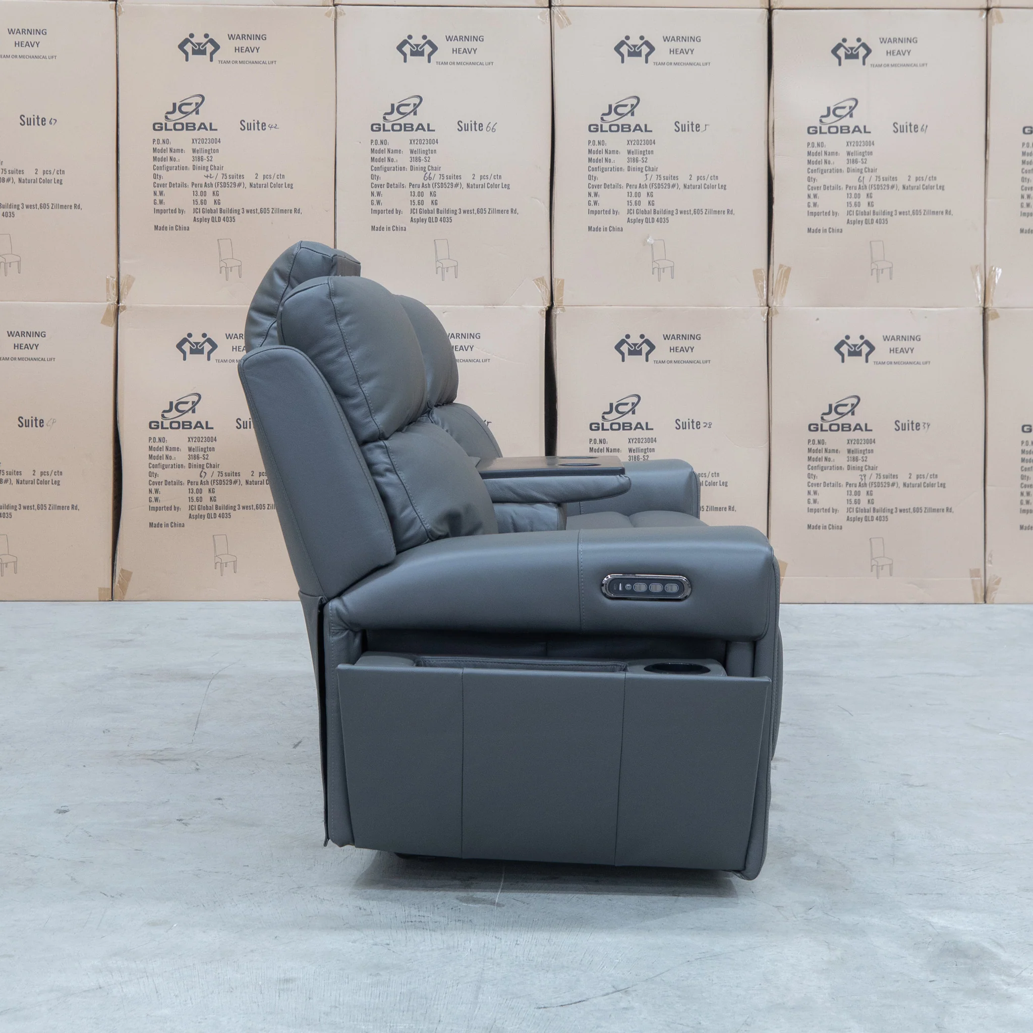 Anchorage Three Seat Triple Motor Electric Recliner Lounge - Storm Leather - Image 21