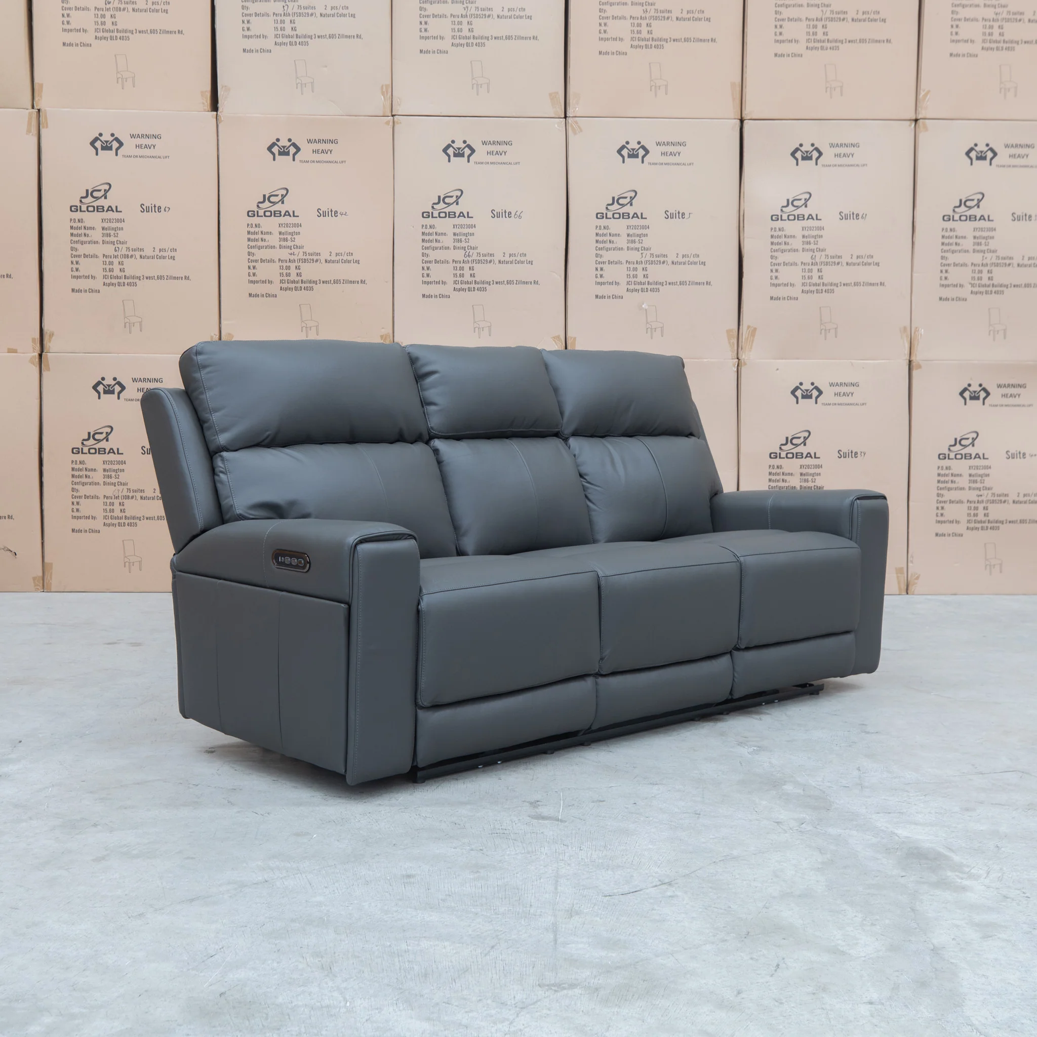 Anchorage Three Seat Triple Motor Electric Recliner Lounge - Storm Leather - Image 7