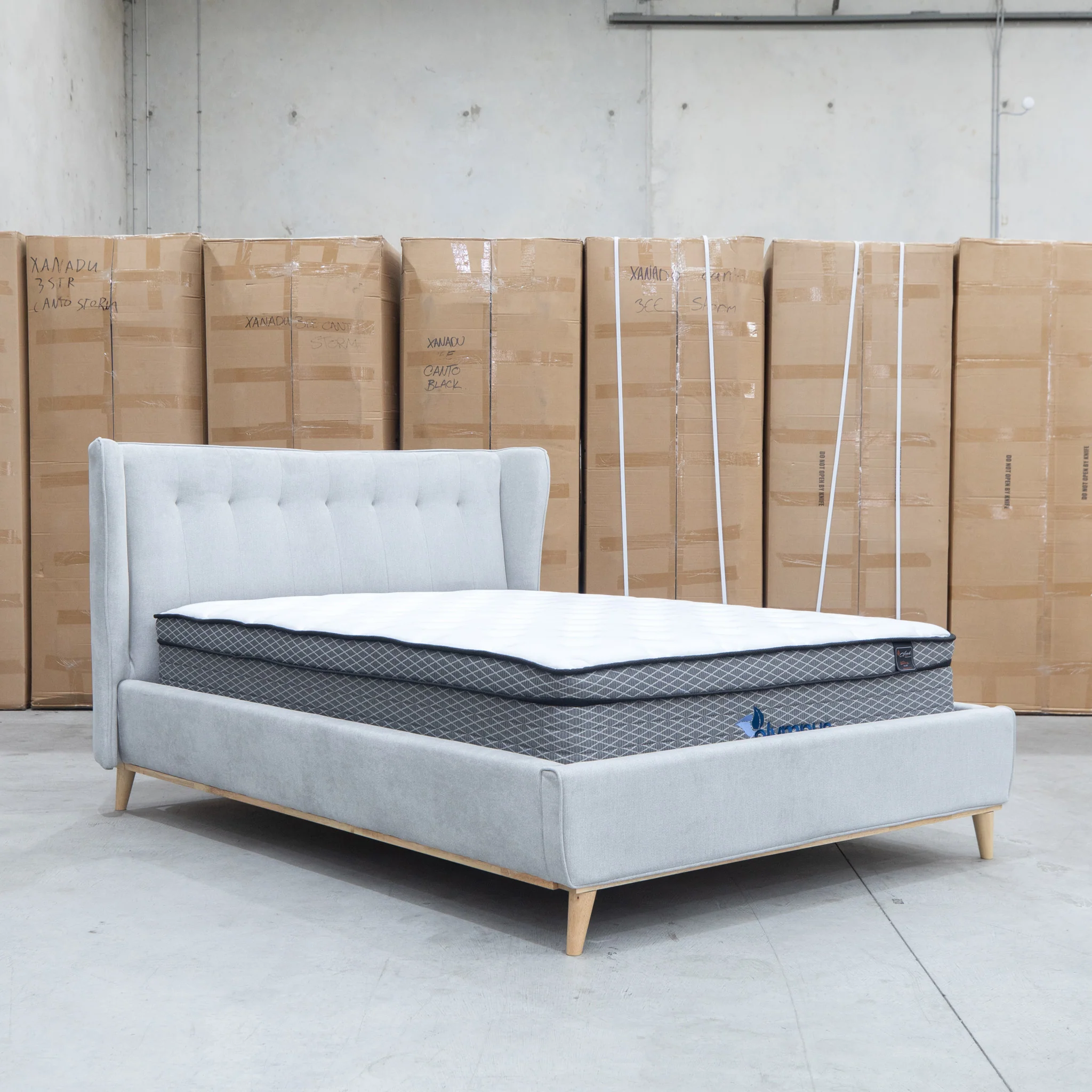Aspen Double Upholstered Bed - Light Grey - Image 4