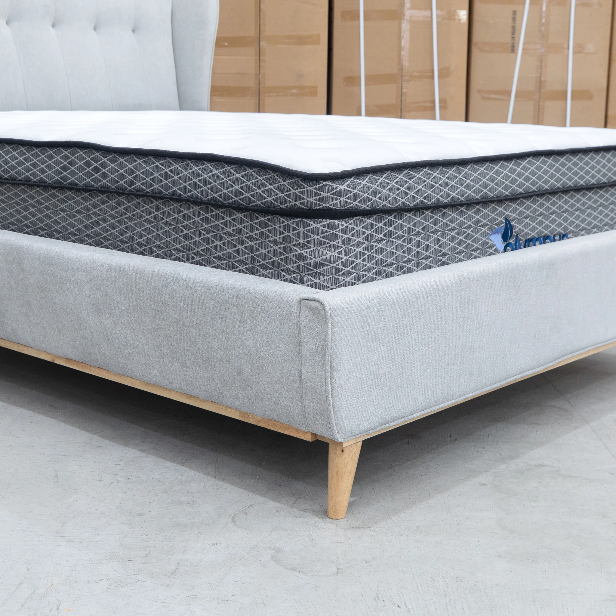 Aspen Double Upholstered Bed - Light Grey - Image 6