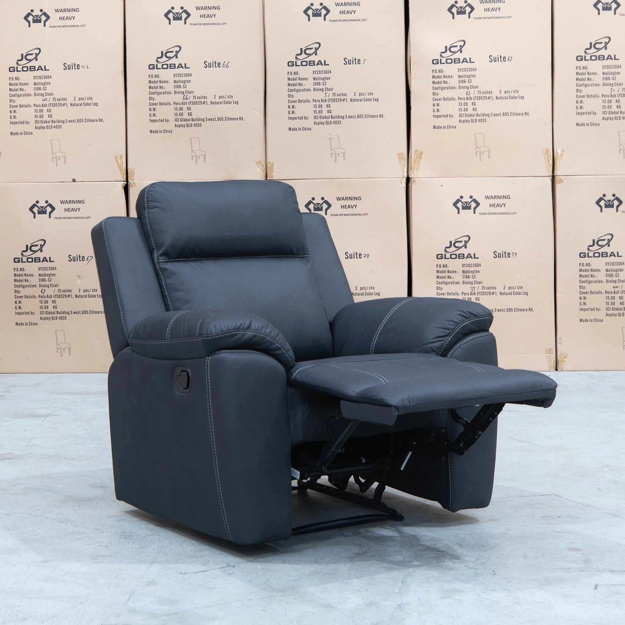 Bari Single Recliner - Jet - Image 5