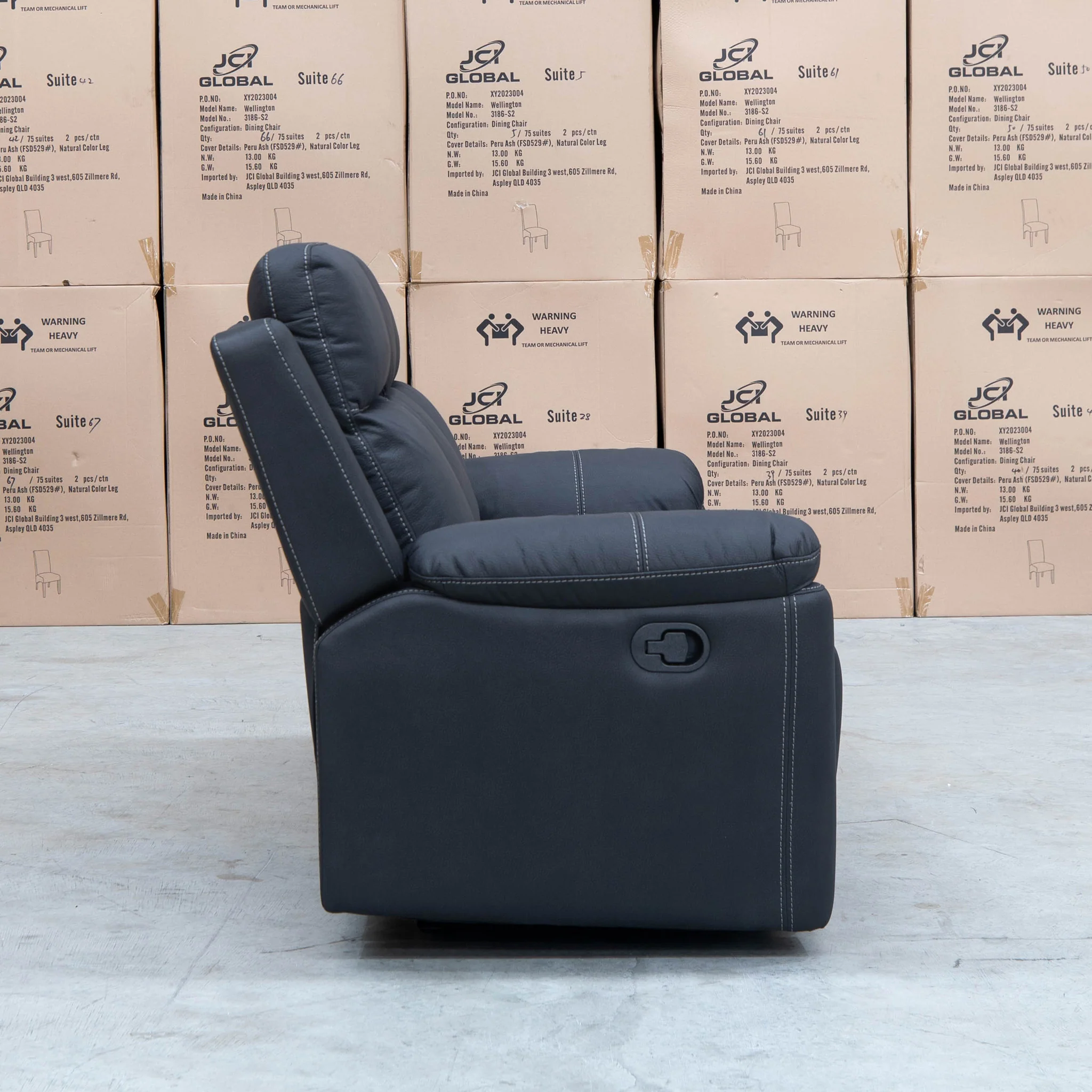 Bari Three Seat Recliner Lounge - Jet - Image 10