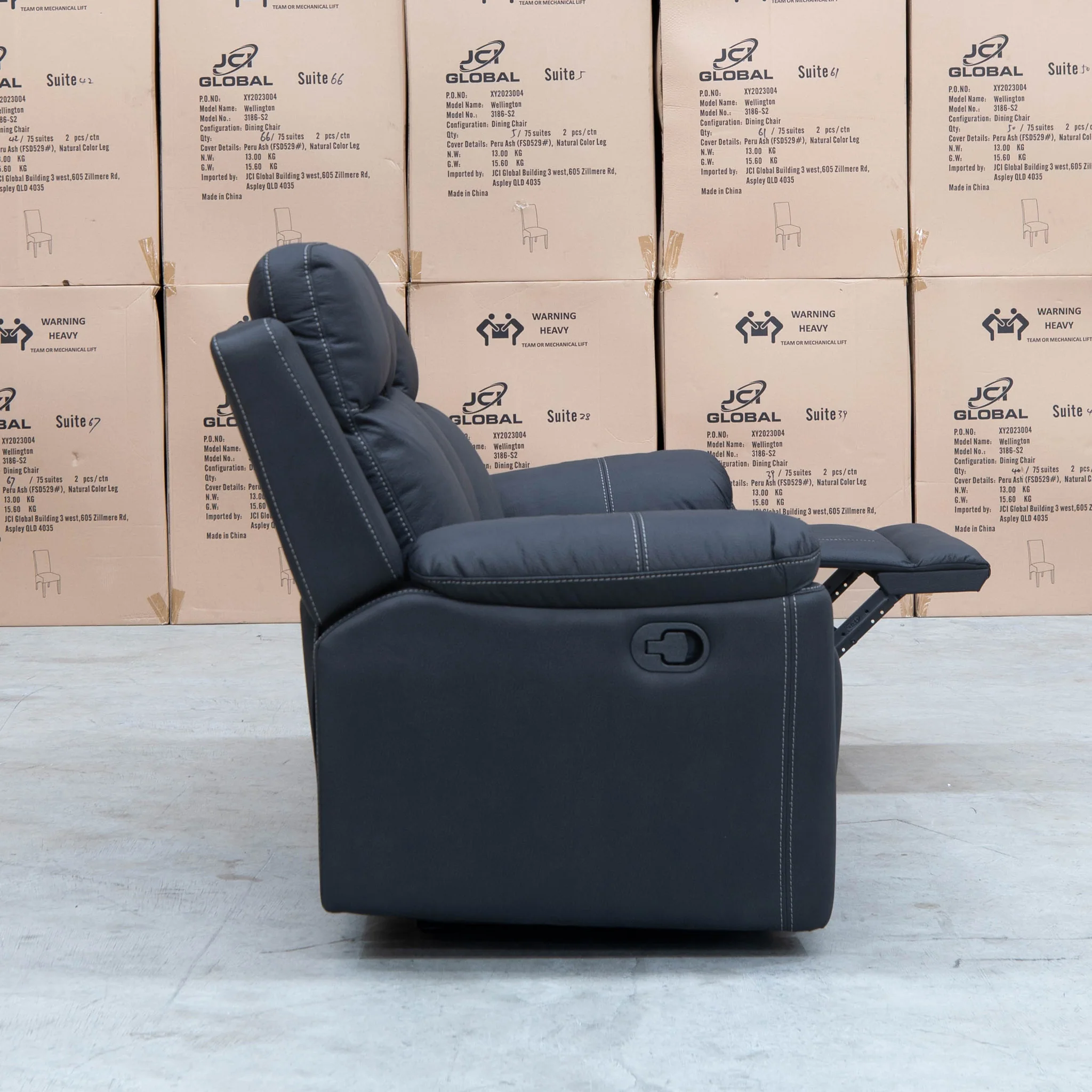 Bari Three Seat Recliner Lounge - Jet - Image 11