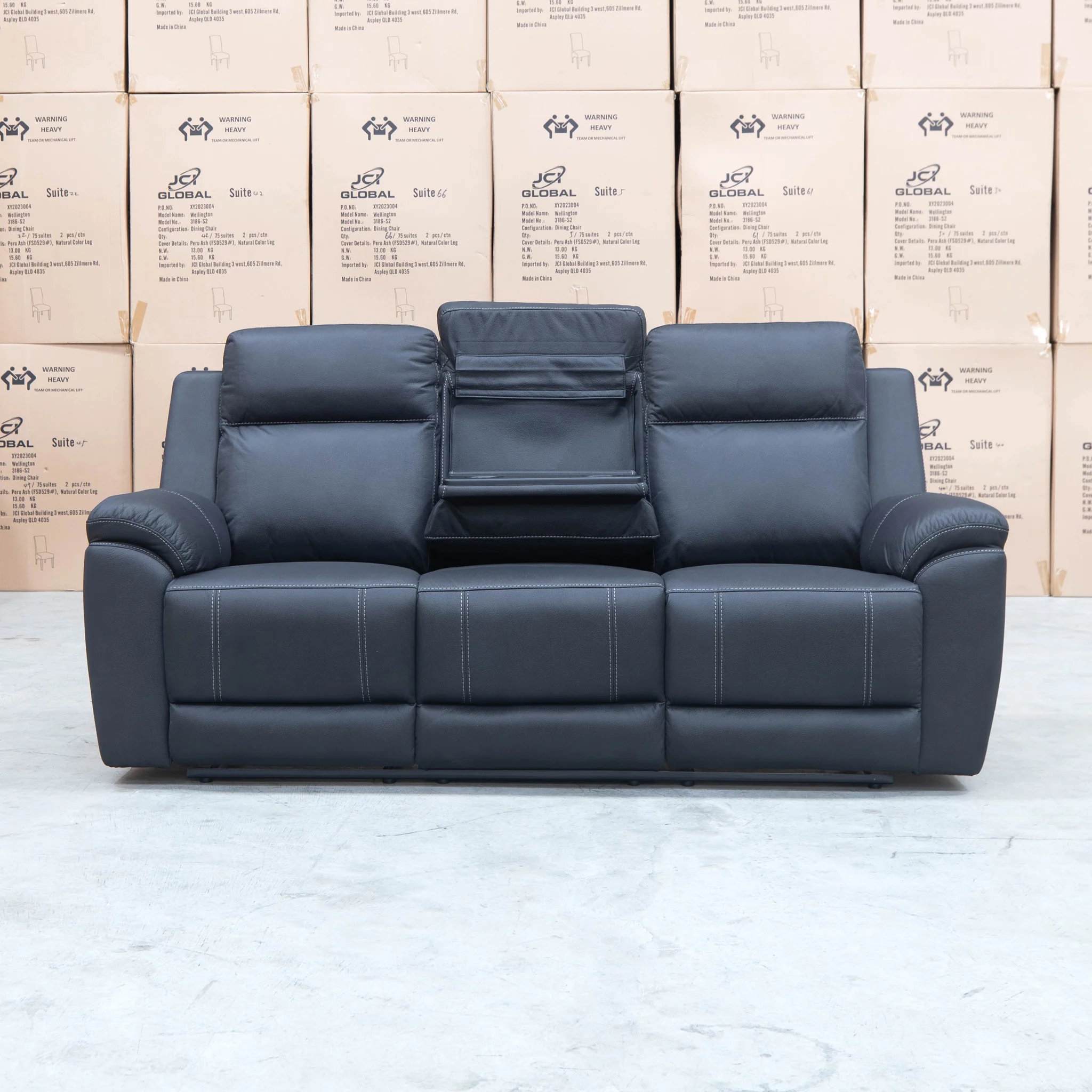 Bari Three Seat Recliner Lounge - Jet - Image 4