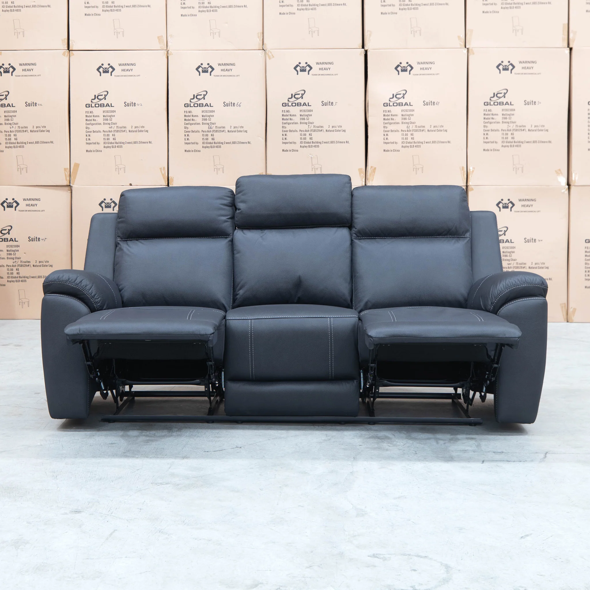 Bari Three Seat Recliner Lounge - Jet - Image 6