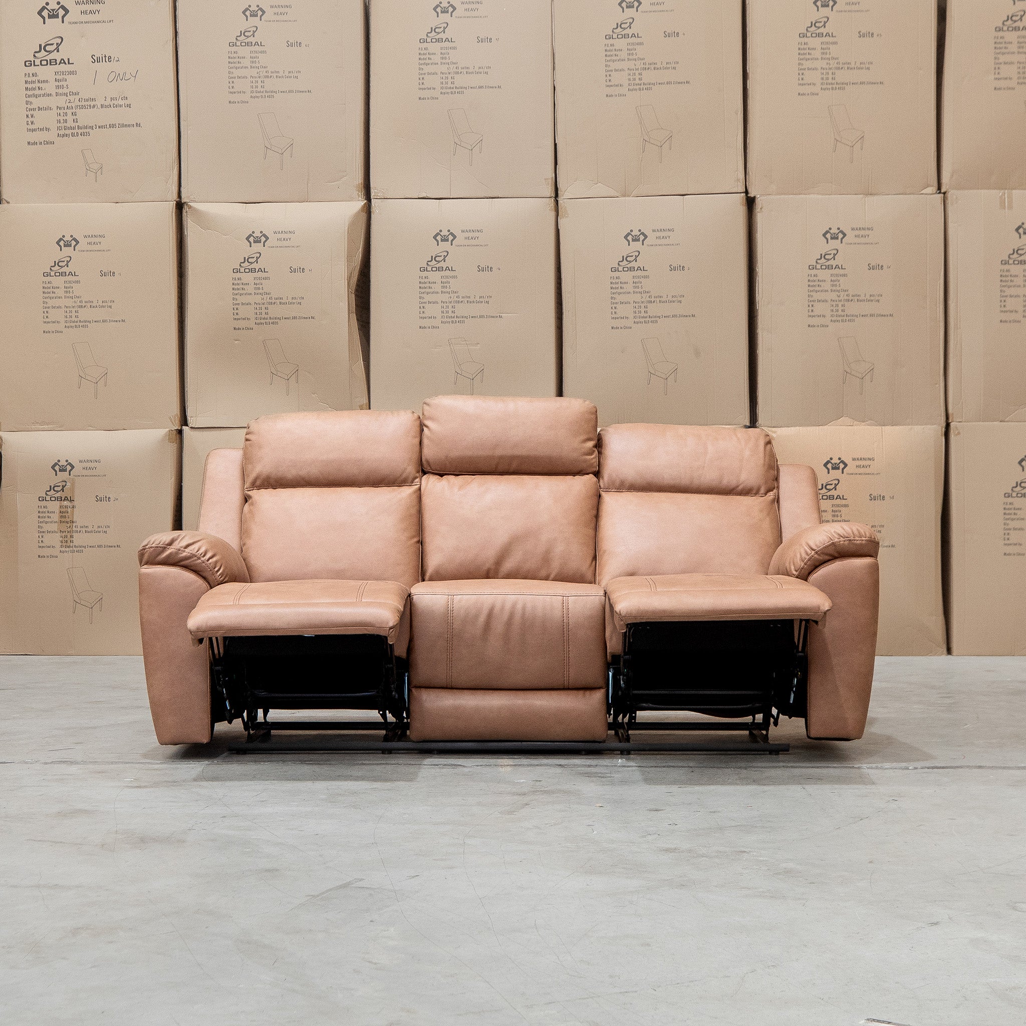 Bari Three Seat Recliner Lounge - Tan - Image 4