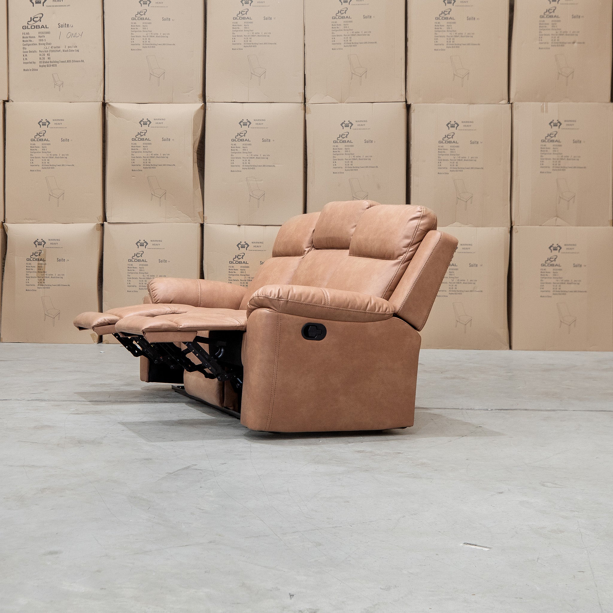 Bari Three Seat Recliner Lounge - Tan - Image 6
