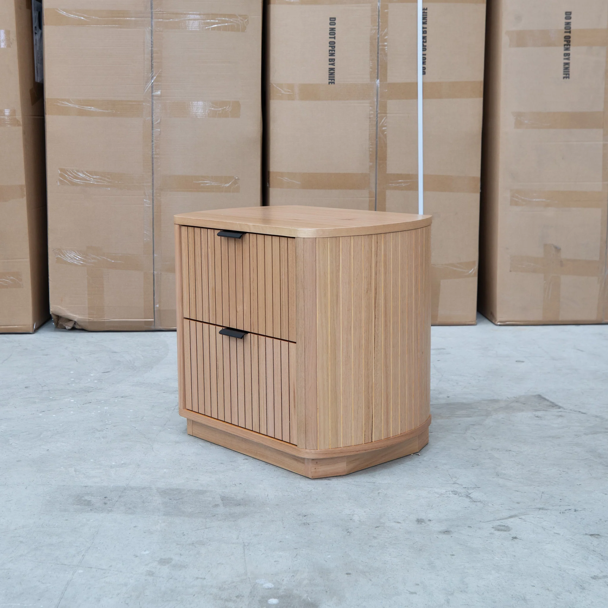 Bentley Curved Two Drawer Australian Messmate Hardwood Bedside - Image 4
