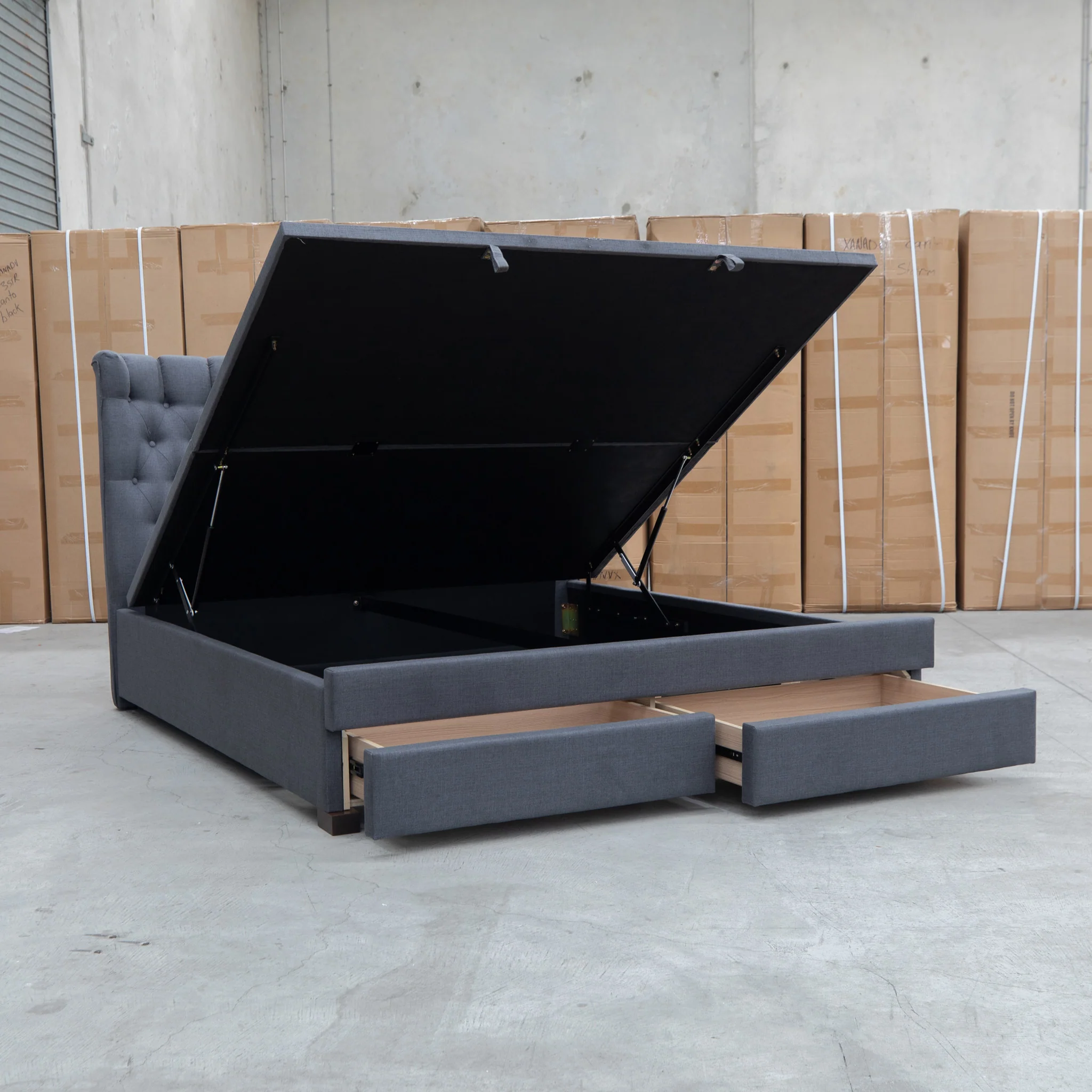 Blake King Upholstered Gas Lift Storage Bed - Charcoal - Image 10