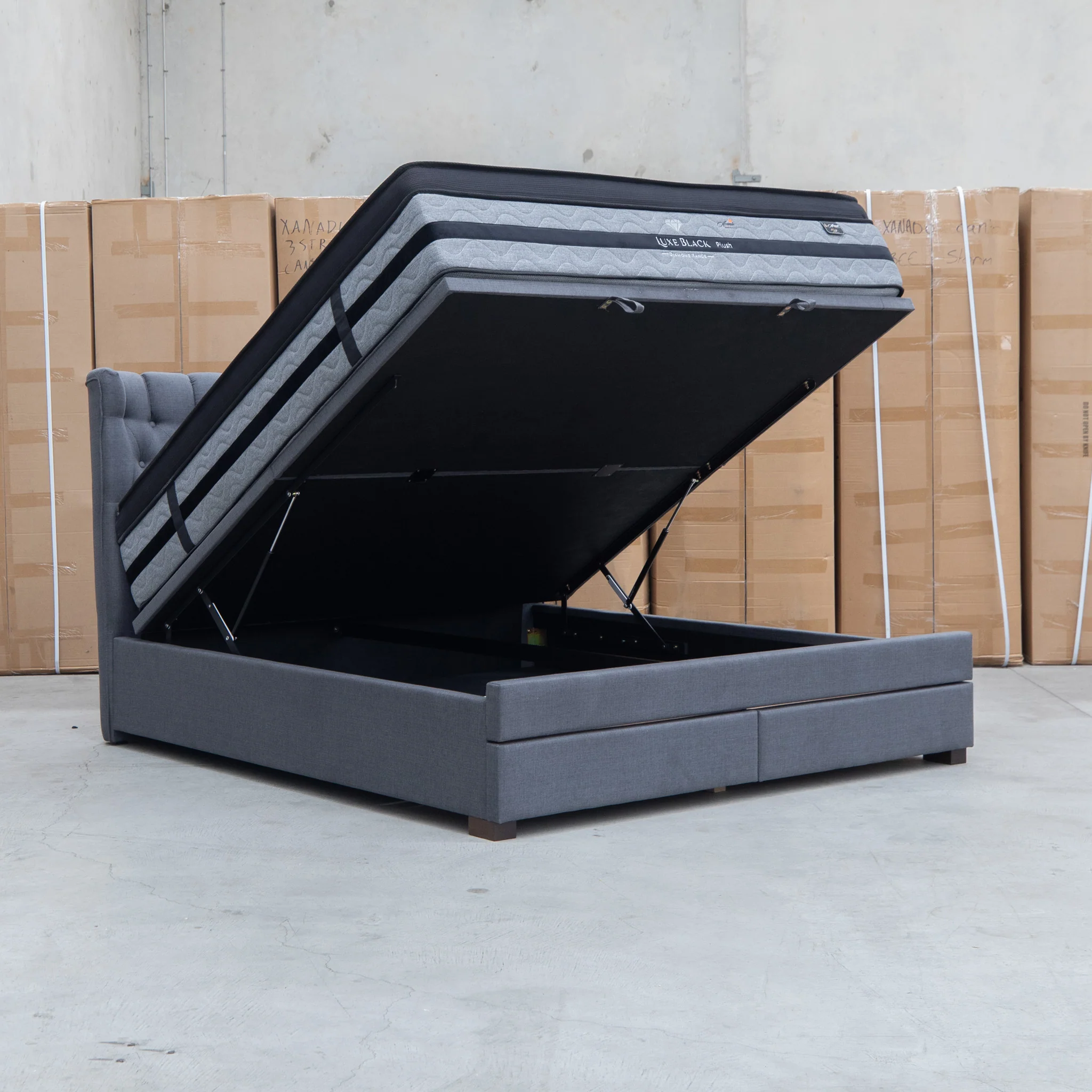 Blake King Upholstered Gas Lift Storage Bed - Charcoal - Image 22