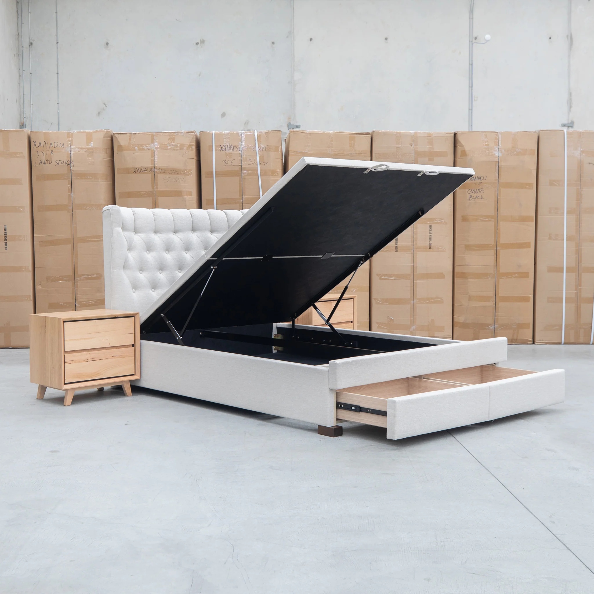 Blake King Upholstered Gas Lift Storage Bed - Oat White - Image 14