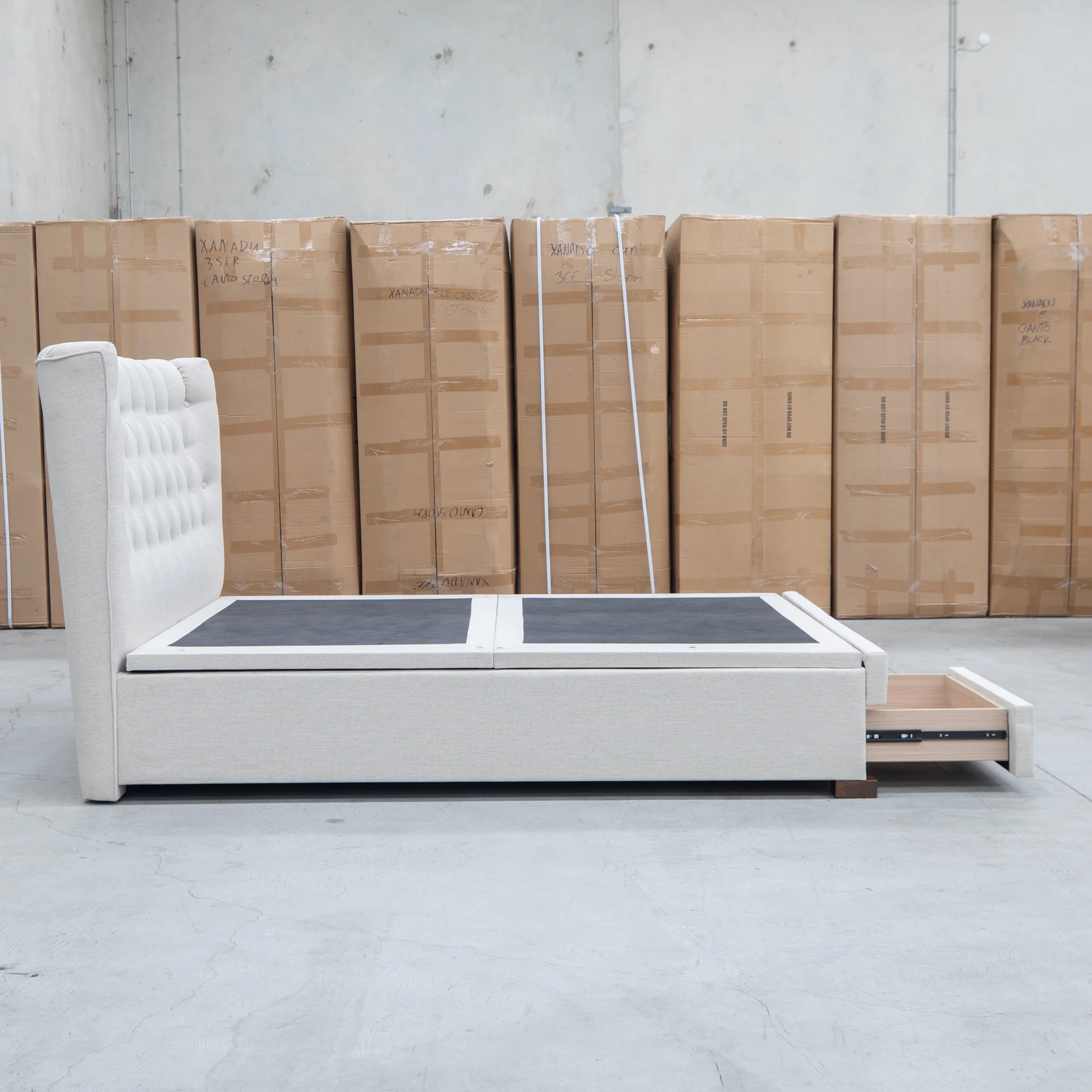 Blake King Upholstered Gas Lift Storage Bed - Oat White - Image 18