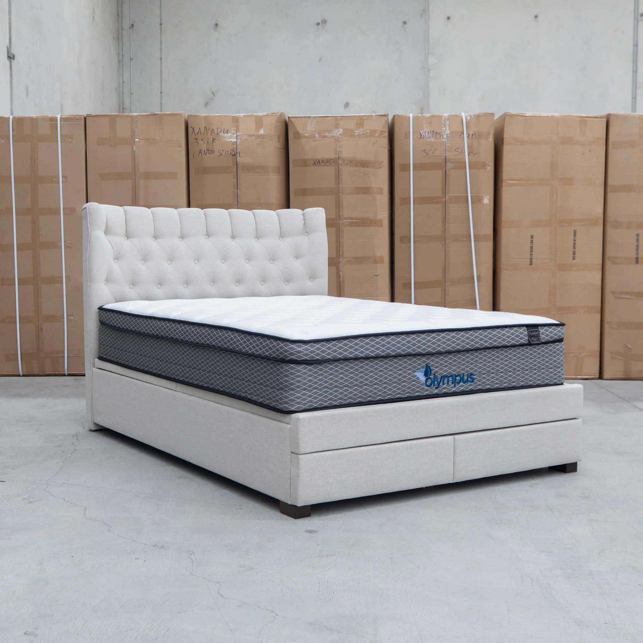 Blake King Upholstered Gas Lift Storage Bed - Oat White - Image 24