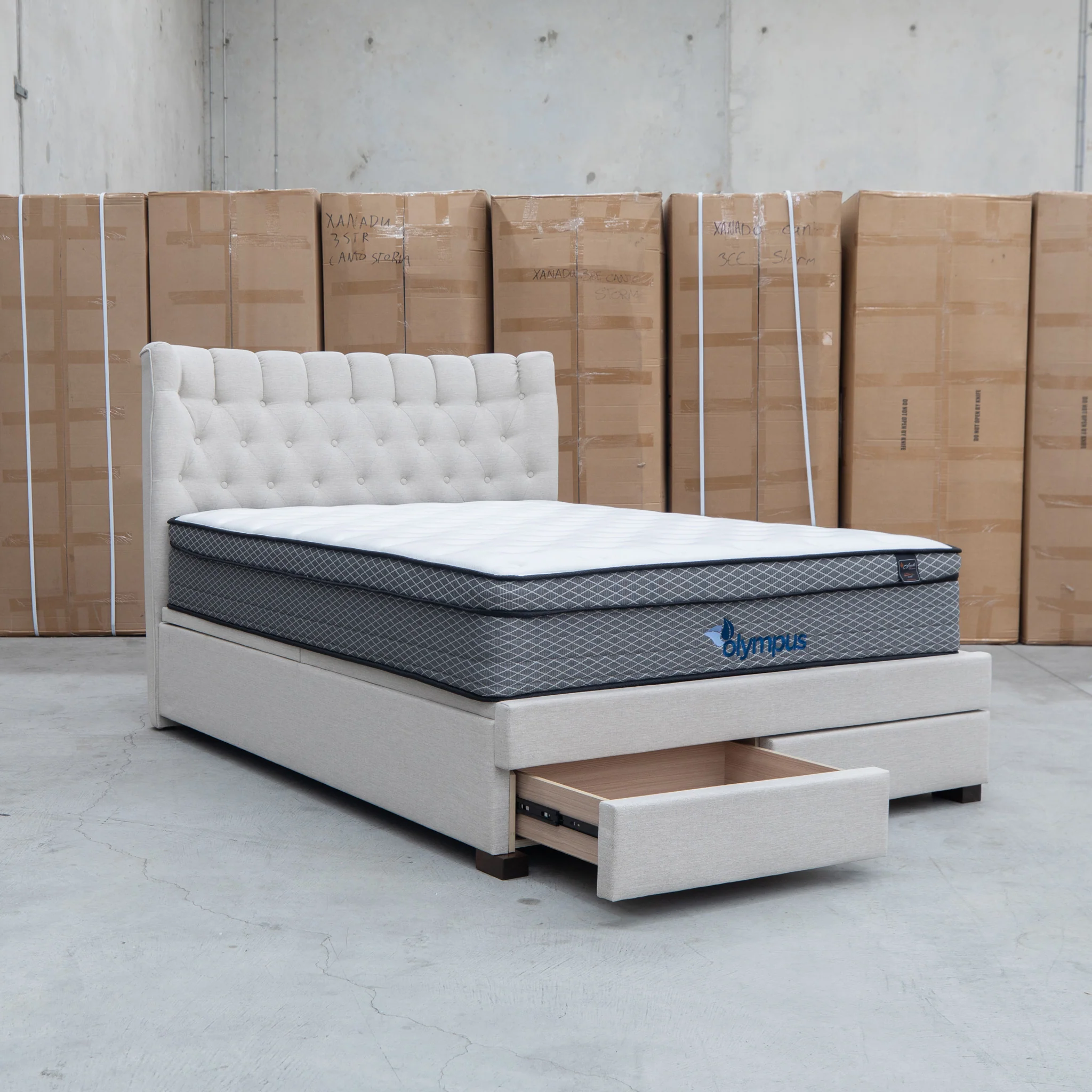 Blake King Upholstered Gas Lift Storage Bed - Oat White - Image 25