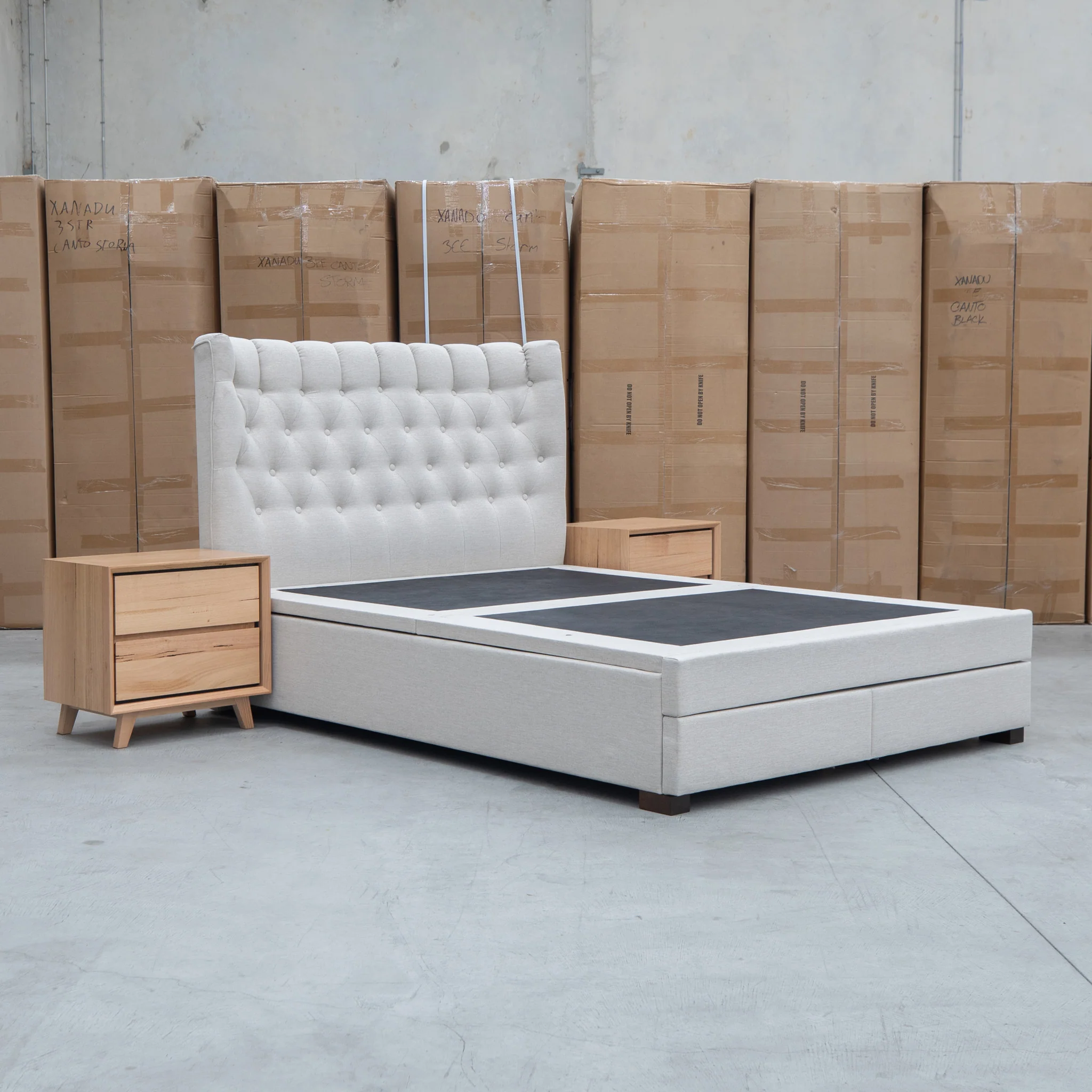 Blake Queen Upholstered Gas Lift Storage Bed - Oat White - Image 11