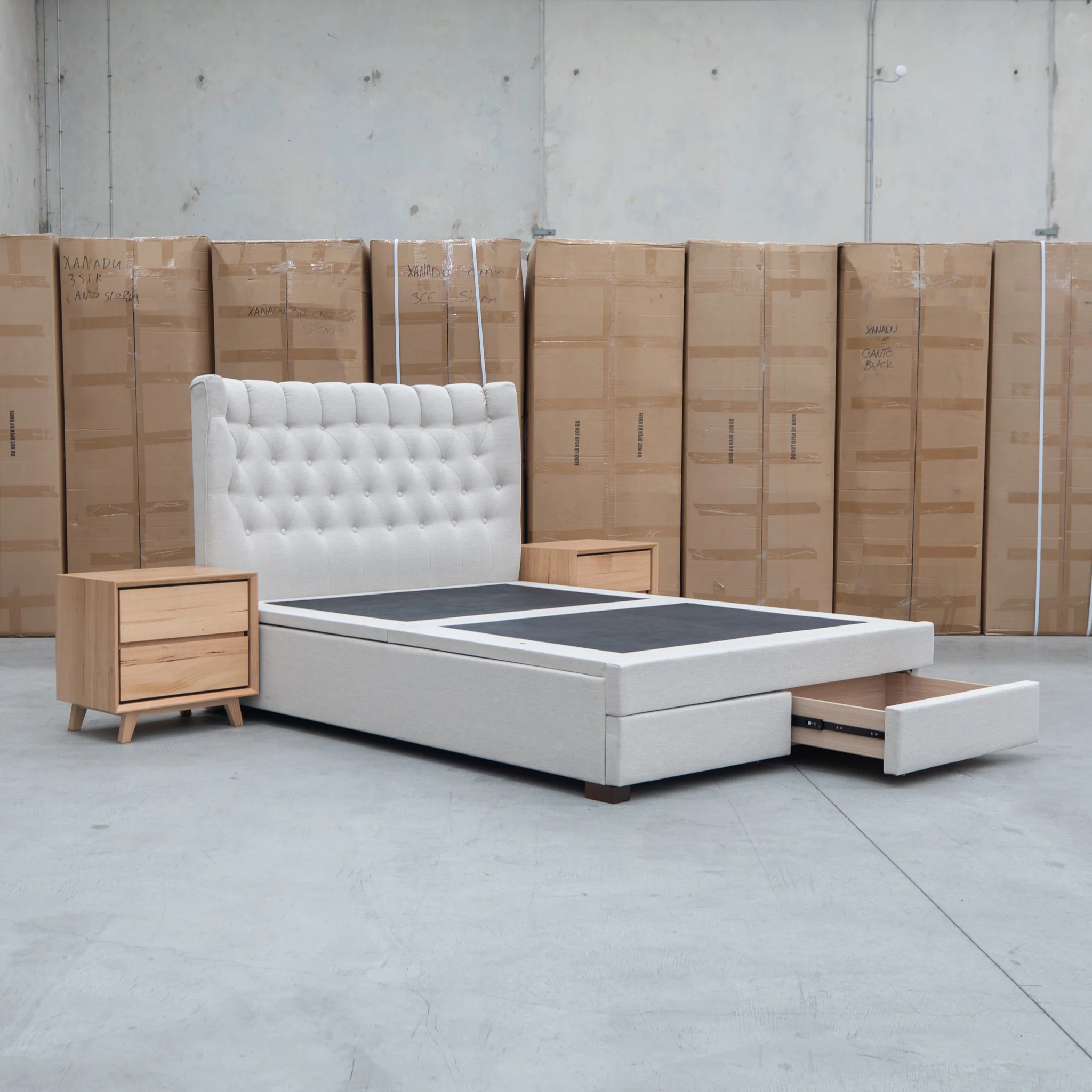 Blake Queen Upholstered Gas Lift Storage Bed - Oat White - Image 12