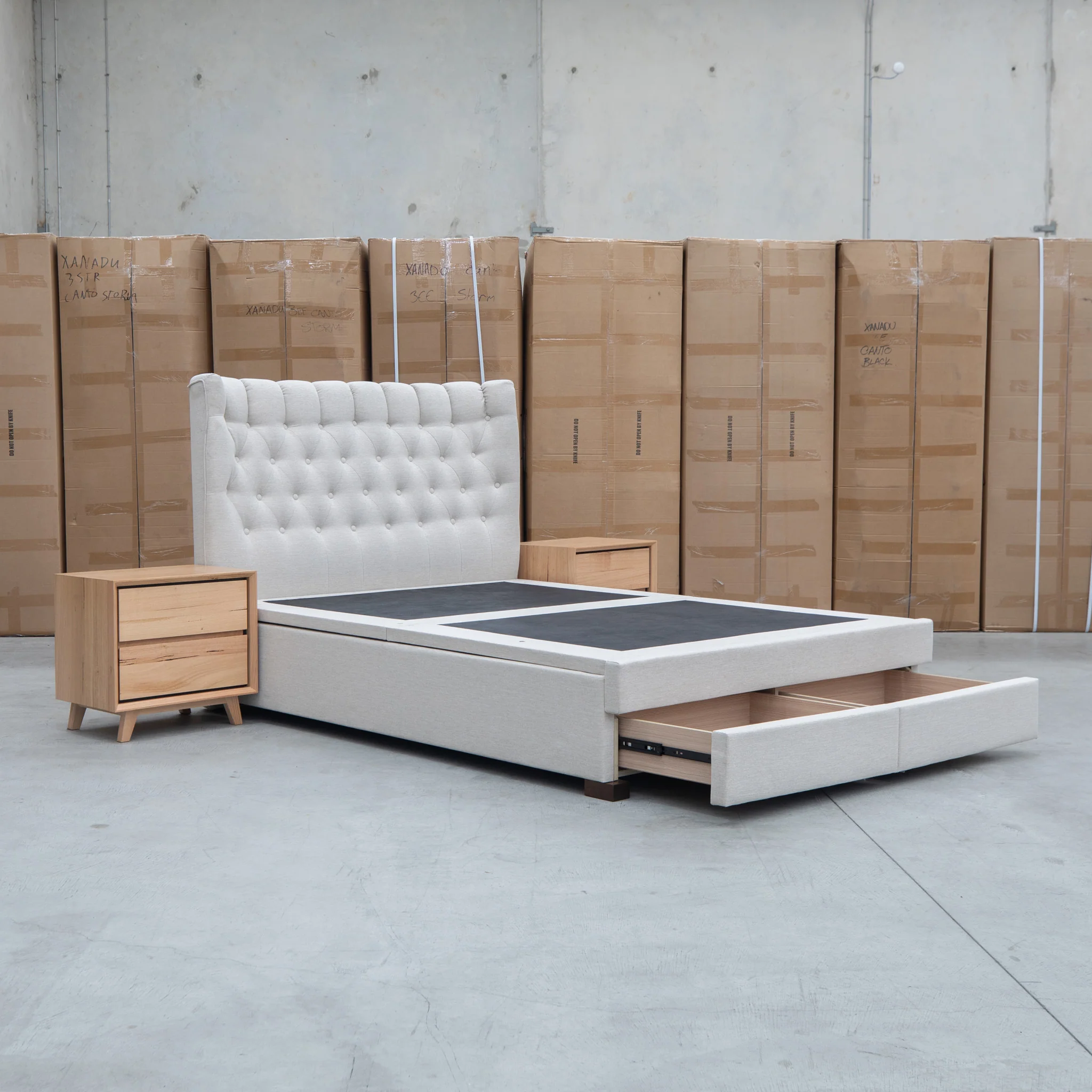 Blake Queen Upholstered Gas Lift Storage Bed - Oat White - Image 13