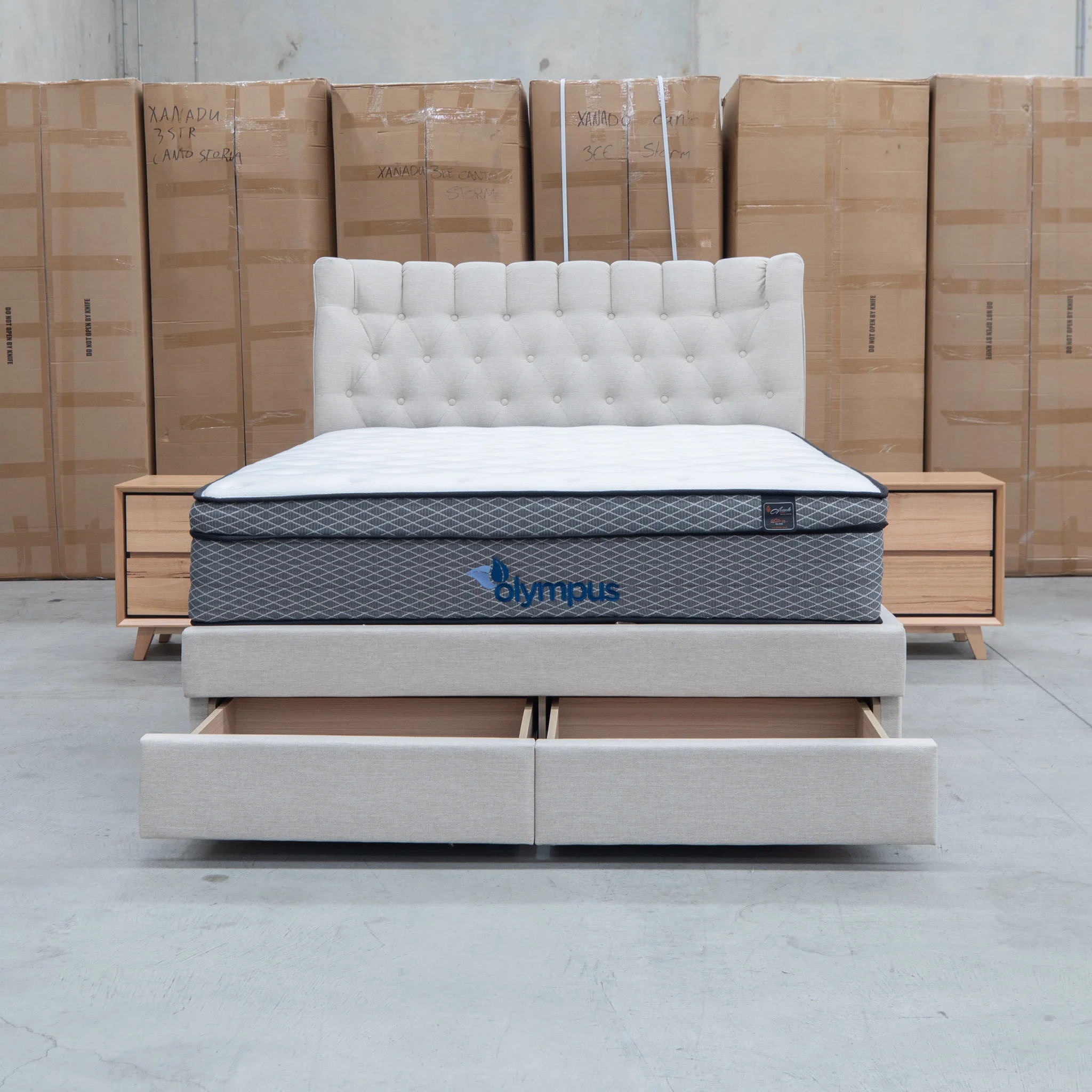 Blake Queen Upholstered Gas Lift Storage Bed - Oat White - Image 22