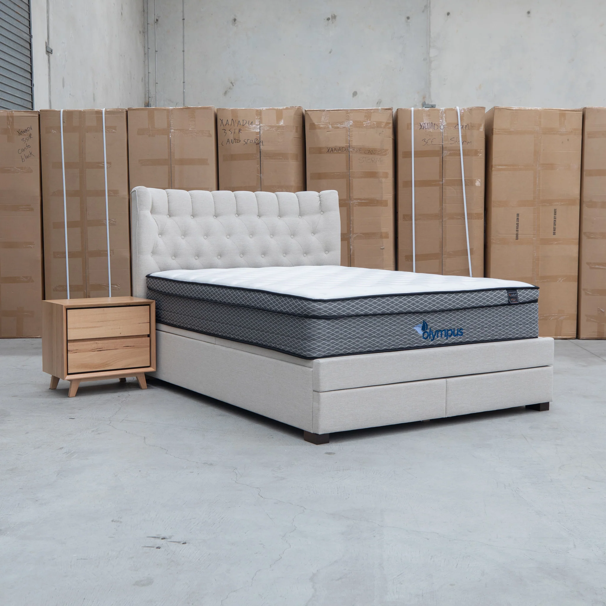 Blake Queen Upholstered Gas Lift Storage Bed - Oat White - Image 27