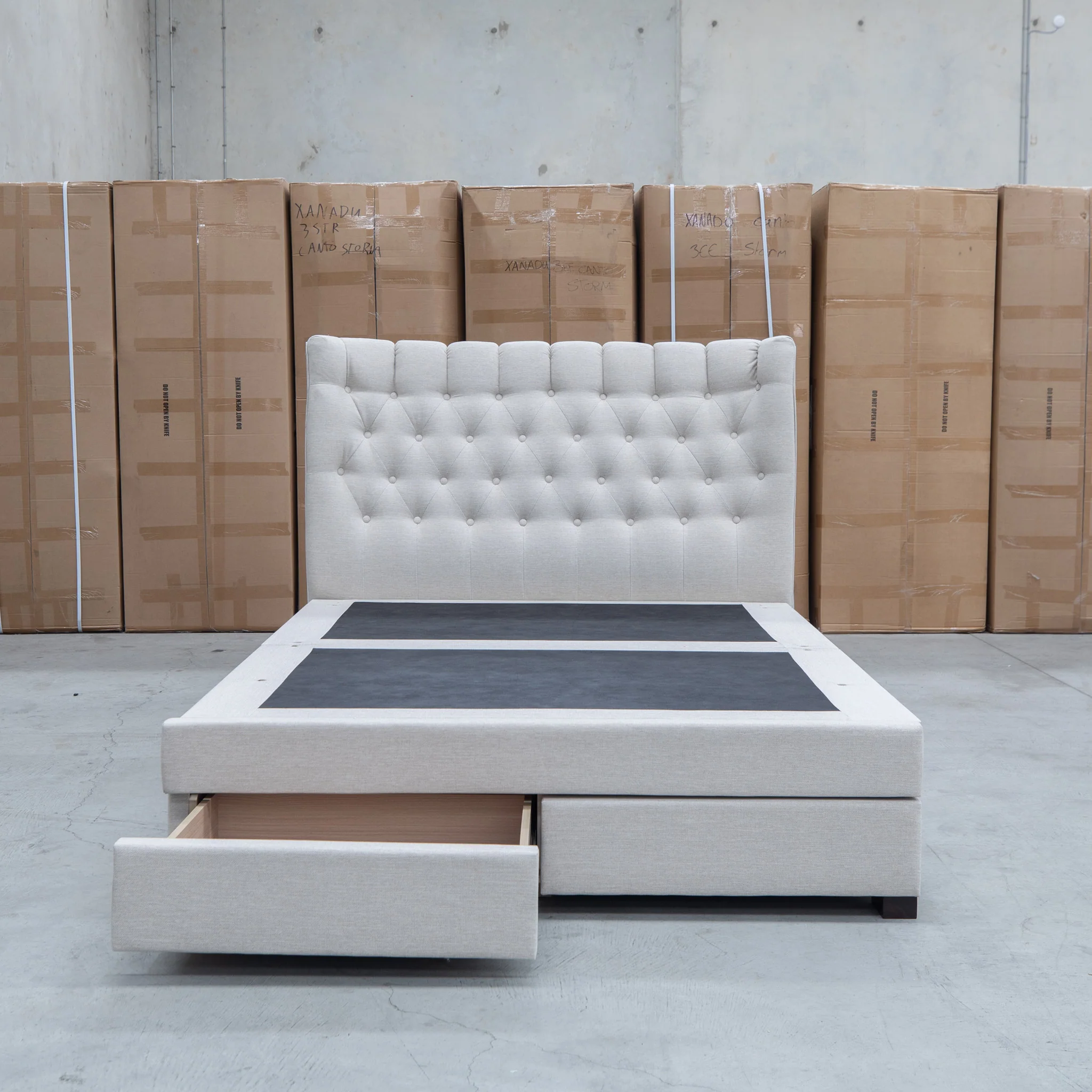 Blake Queen Upholstered Gas Lift Storage Bed - Oat White - Image 30