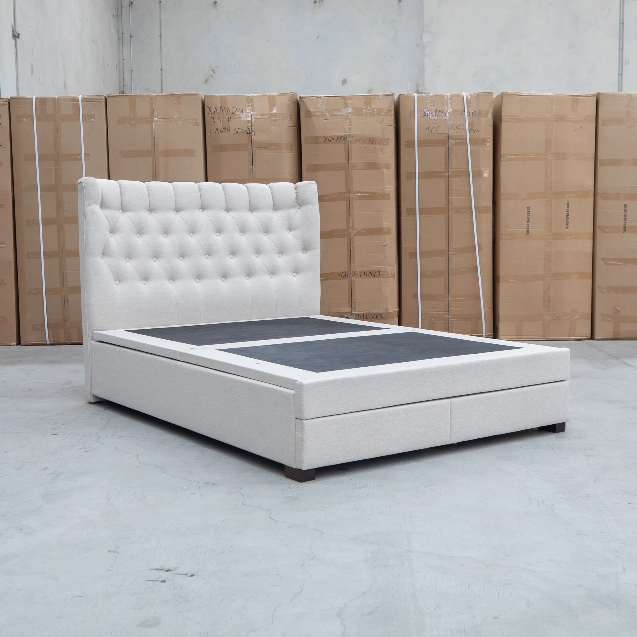 Blake Queen Upholstered Gas Lift Storage Bed - Oat White - Image 8